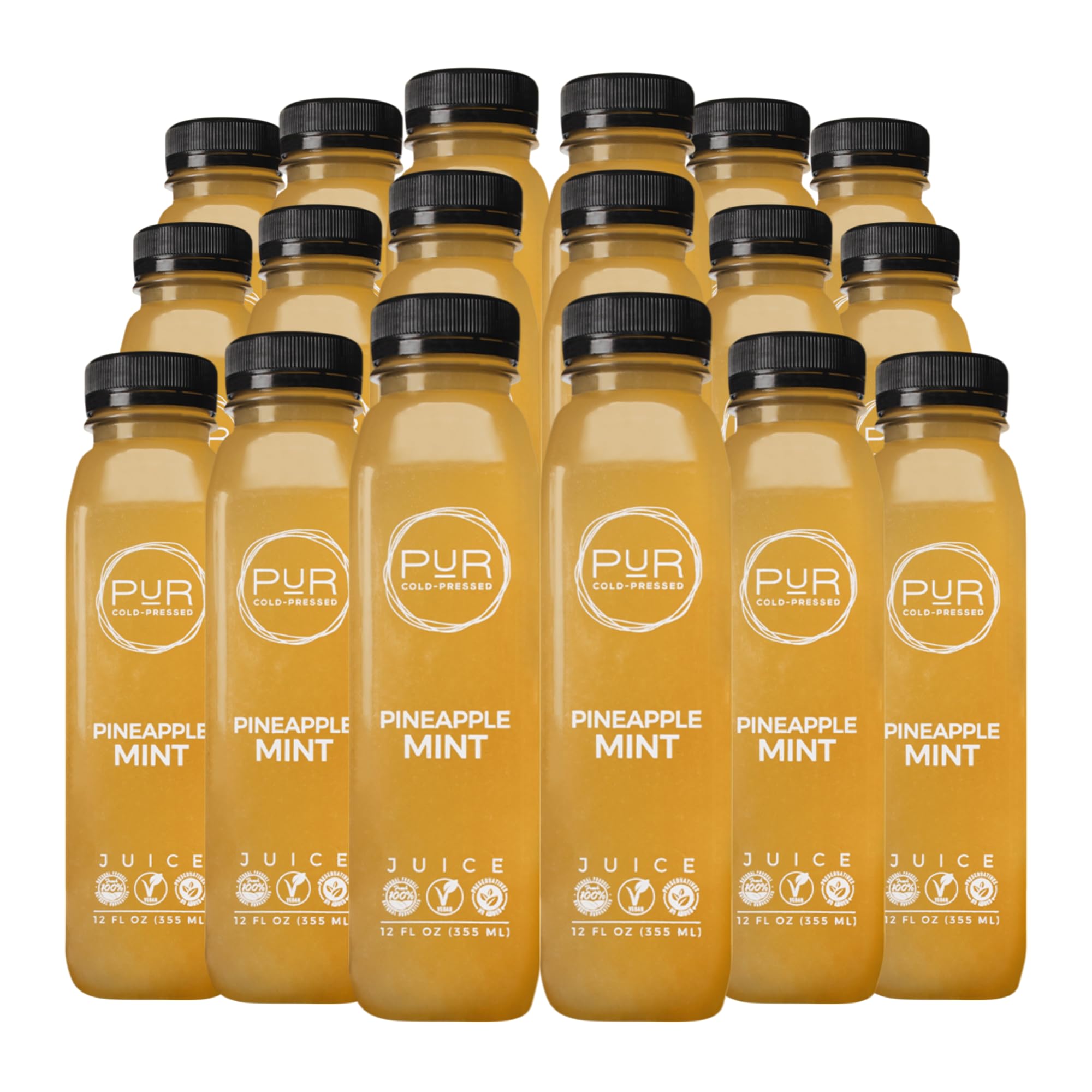 PUR Cold-Pressed Juice - Pineapple Mint 18 Pack - Apple Juice, Pineapple & Mint - Refreshing Drink Supports Wellness, Digestion & Cleanse Days - Raw