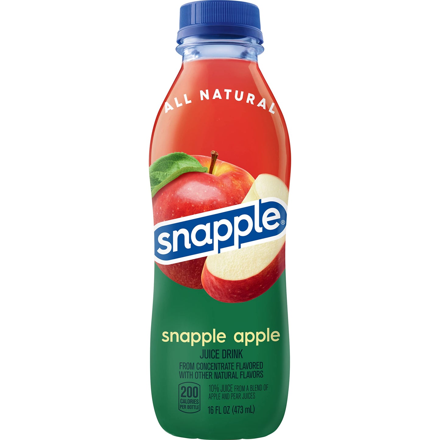 Snapple Apple Juice Drink, 16 Fl Oz Recycled Plastic Bottle, All Natural, No Artificial Flavors Or Sweeteners, Gluten-free, Contains 10% Real Juice 12