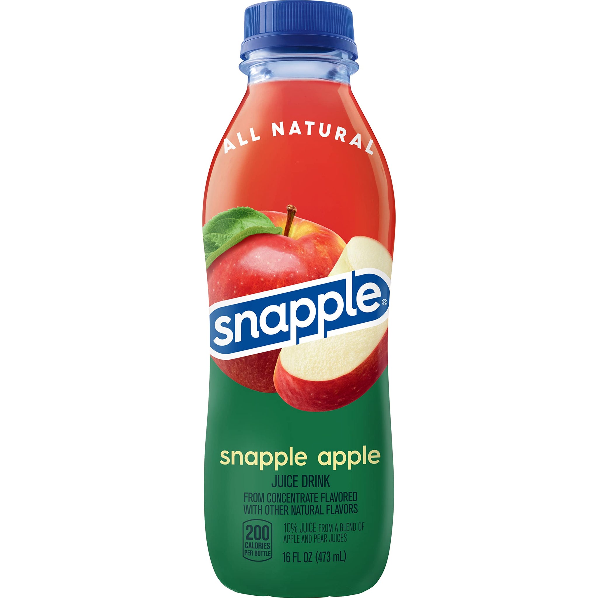Snapple Apple Juice Drink, 16 Fl Oz Recycled Plastic Bottle, All Natural, No Artificial Flavors Or Sweeteners, Gluten-free, Contains 10% Real Juice 12