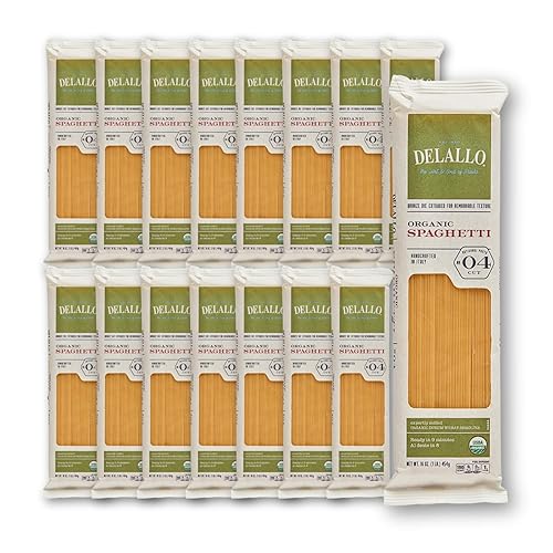DeLallo Organic Spaghetti Pasta, Made in Italy with 100% Certified Organic Semolina Durum Wheat Flour, Bronze Cut, Non-GMO, Kosher, Vegan, 1 Pound