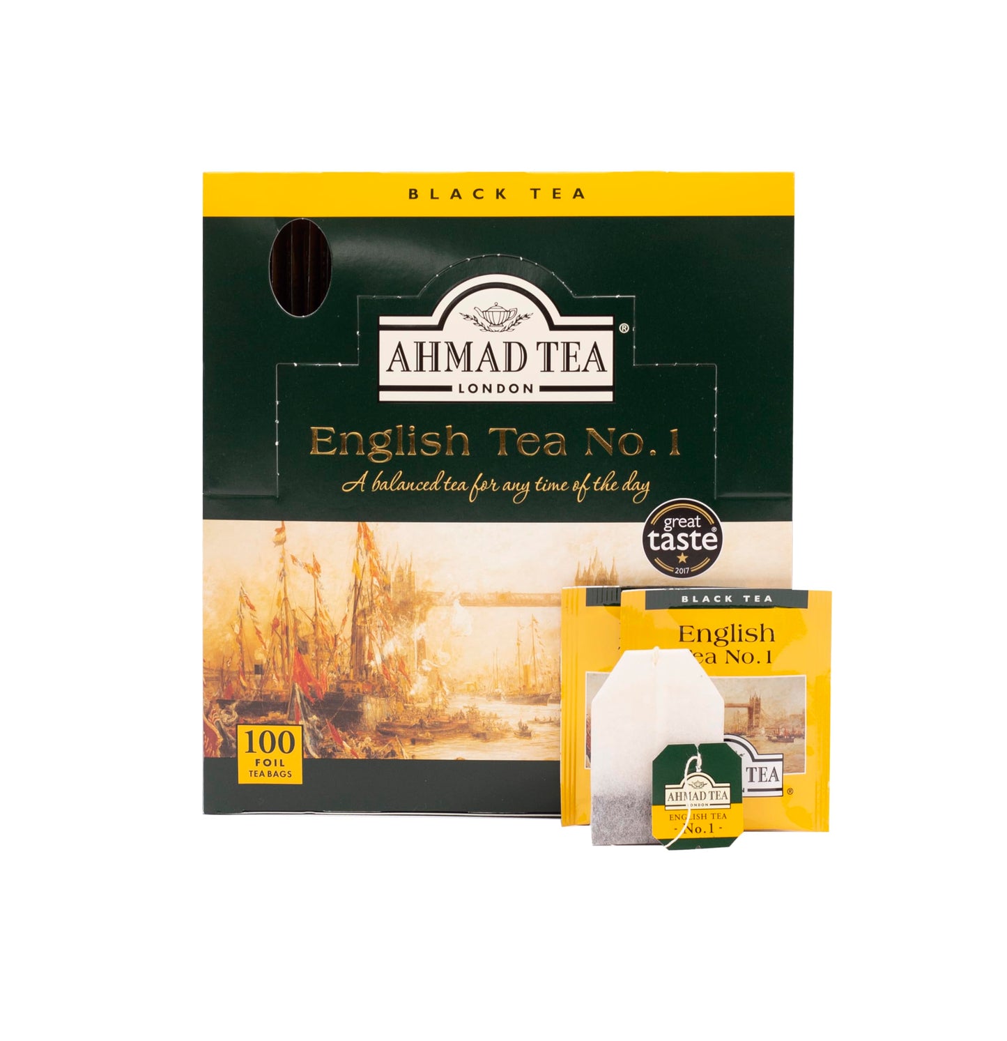 Ahmad Tea Black Tea, English Tea No. 1 Foil Enveloped Teabags, 100 ct - Caffeinated and Sugar-Free