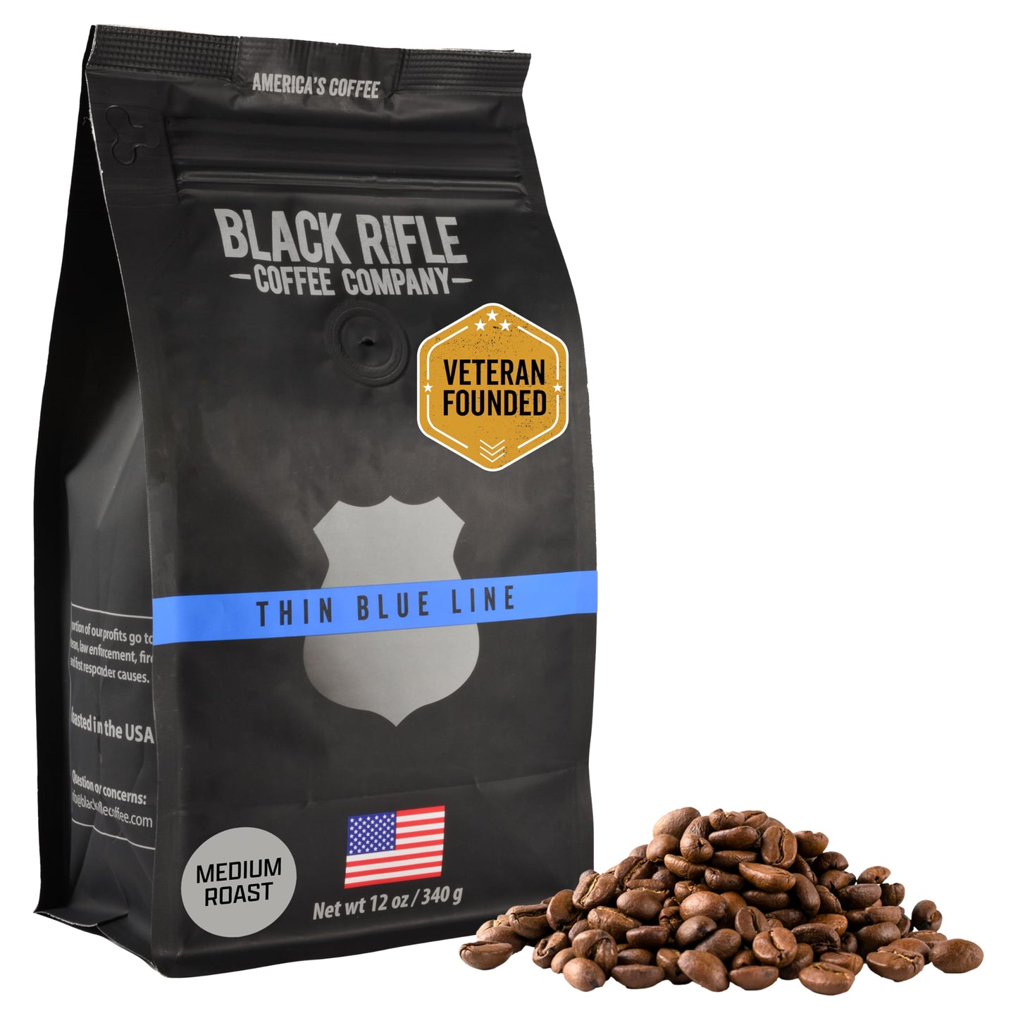 Black Rifle Coffee Company Thin Blue Line, Medium Roast Whole Coffee Beans, 12 OZ Bag
