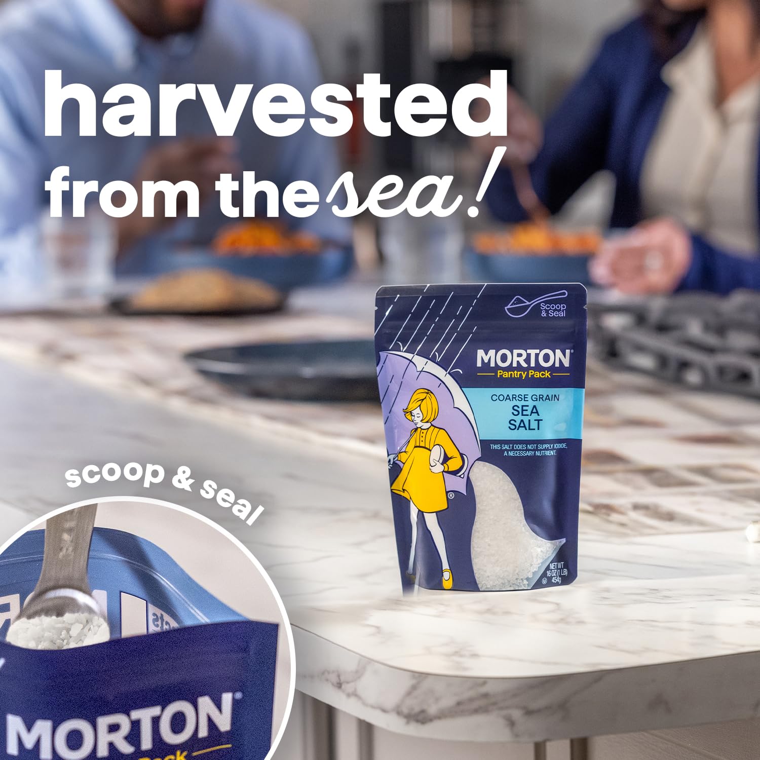Morton Sea Salt Coarse Grain, All-Natural Sea Salt for Grinder Refill & Finishing, 1 lb Resealable Pouch, Ideal for Cooking, Seasoning & Gourmet