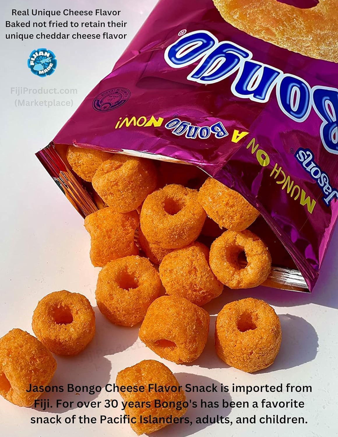 FIJI - Bongo Cheese Flavor Snack (Case Pack Of 36 x 64g EA) Real Unique Cheese Flavor