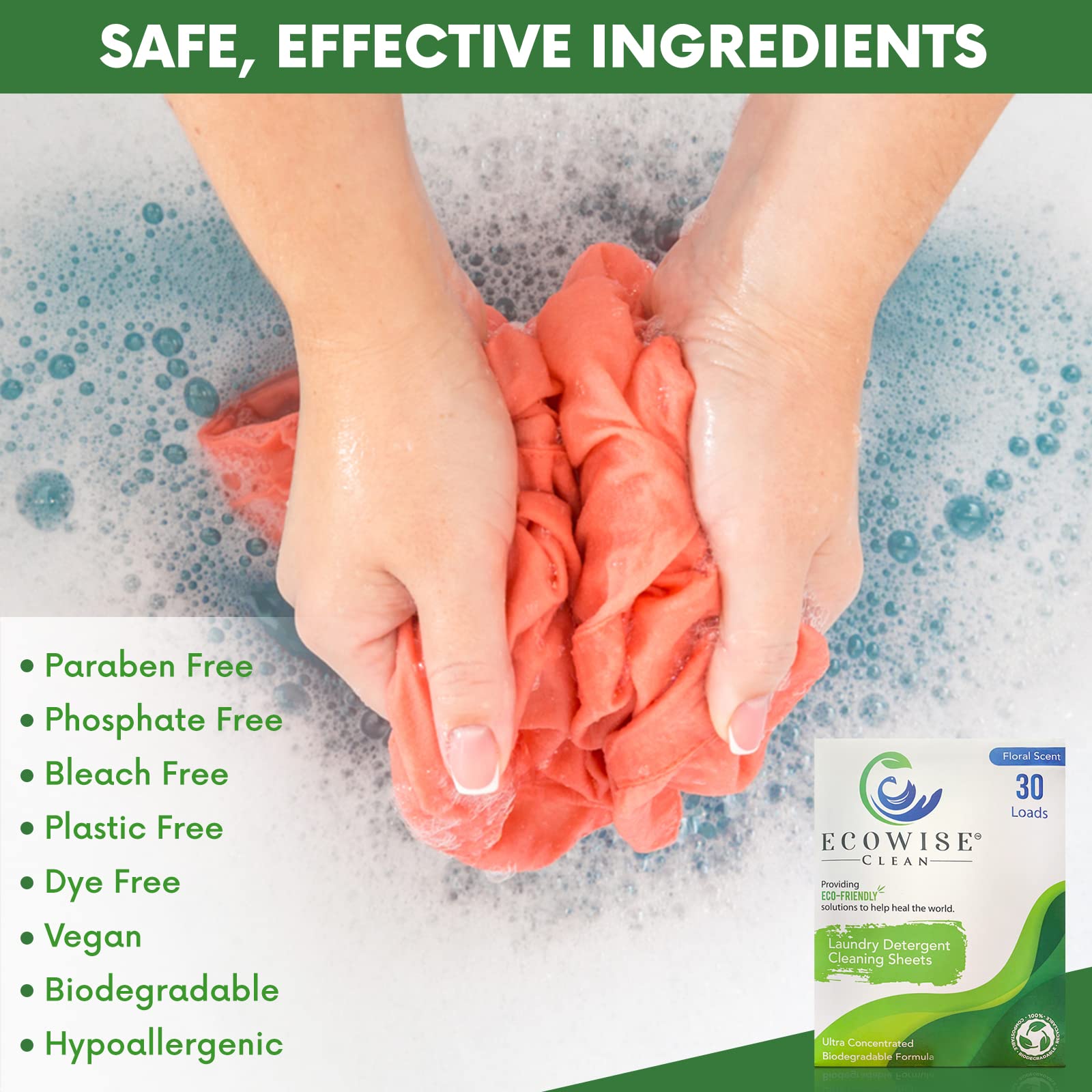 Ecowise Clean, Laundry Detergent Sheets Eco-Friendly Strips, Concentrated Biodegradable Washer Sheets, Floral, 30 Count (Pack of 1)…