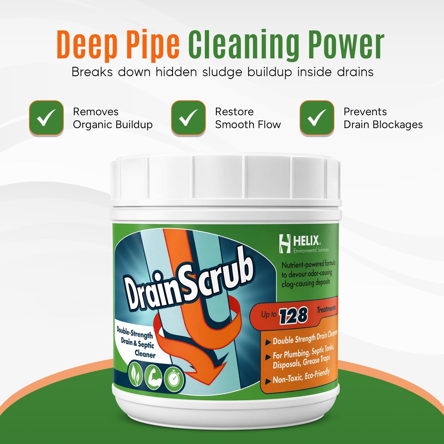 DrainScrub Powder Enzyme Drain Cleaner and Septic Treatment Environmentally Friendly Bacteria Unclog and Deodorize Pipes (2 lbs)