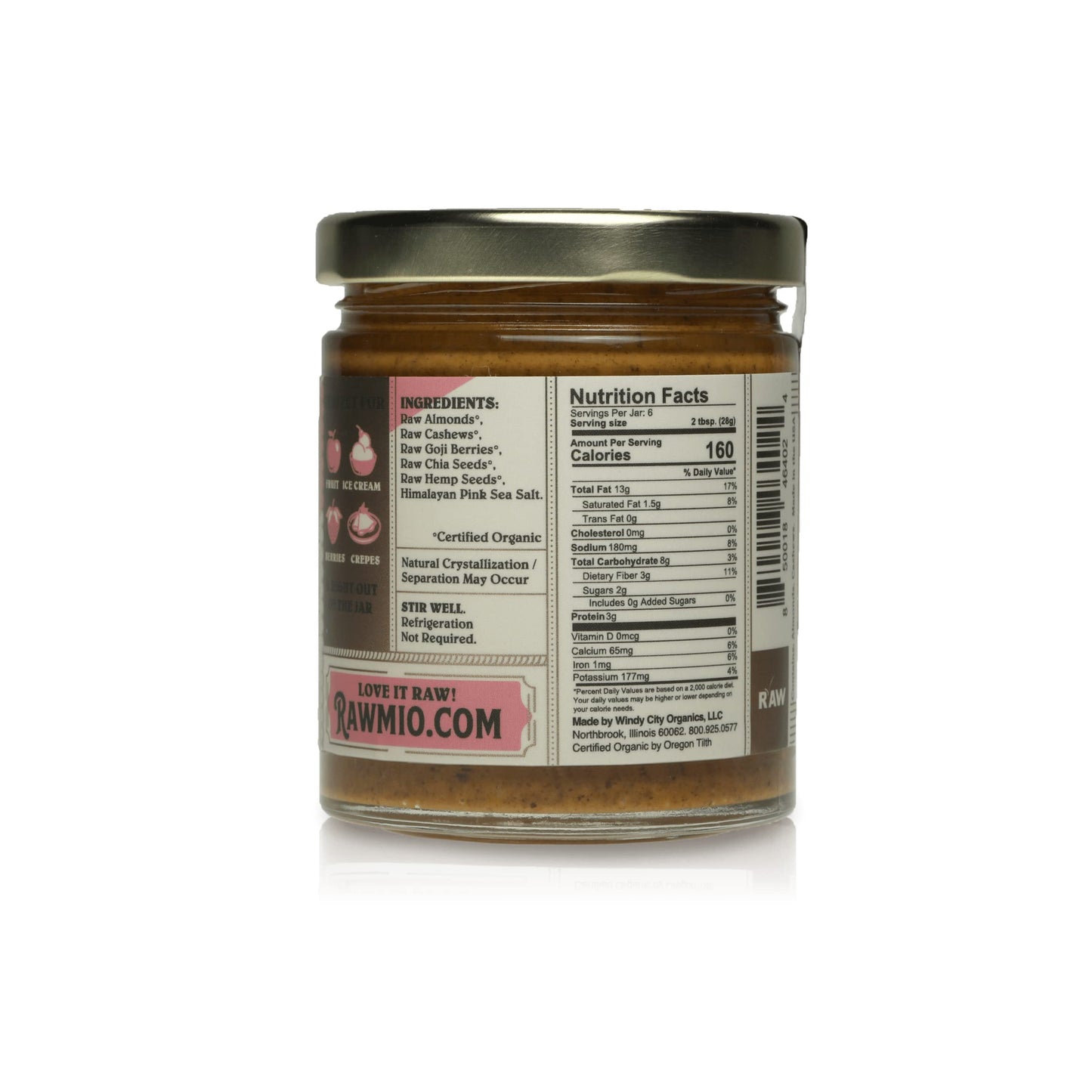 Rawmio Superfood Spread, 6 oz. Jar, 6 Serving per Jar - Raw, Organic, Vegan, Gluten-Free
