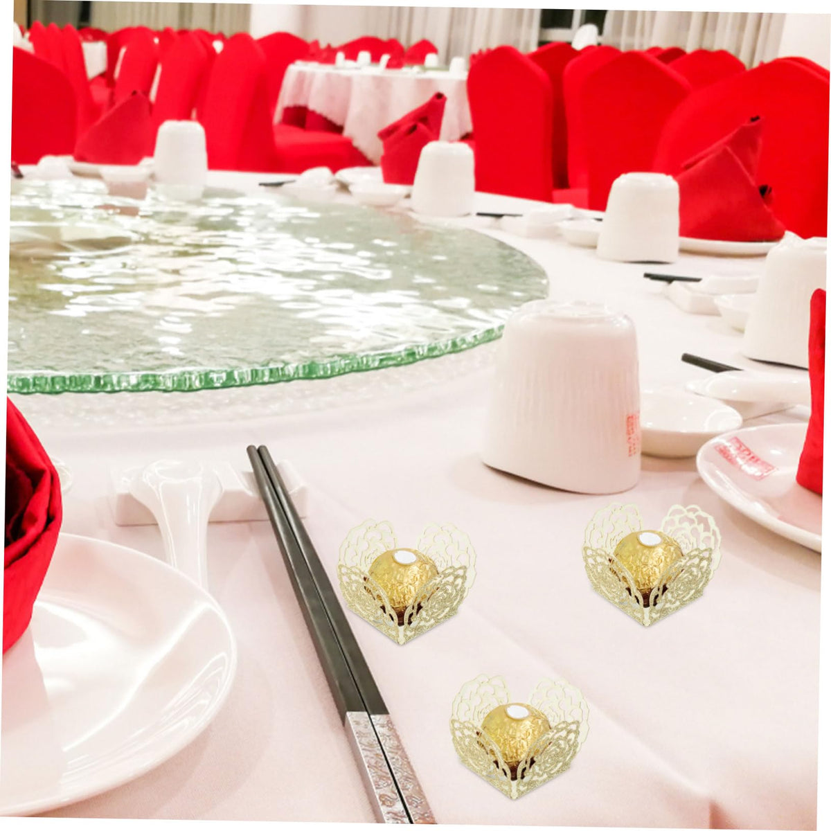 Amosfun 50Pcs Decorative Chocolate Paper Holders Hollow Truffle Cups for Party and Wedding Table Centerpieces Elegant Candy Wrapping Papers Glittering