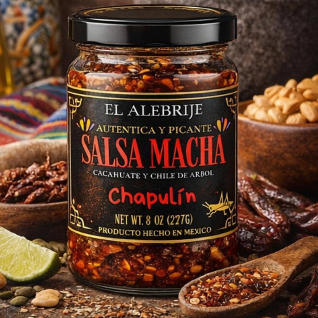 Alebrixes - Salsa Macha with Chapulines - Authentic Mexican Chili Oil with Árbol Chili and Oaxacan Grasshoppers - Hand Made Gourmet Salsa with Toasted