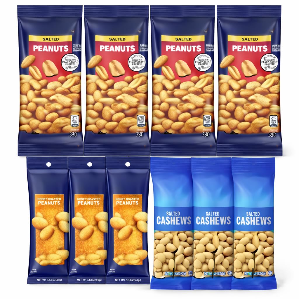 Nut Variety Pack 10 Individually Wrapped Cashews & Peanuts Snacks