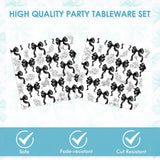 Actoridae 40PCS Black Bow Paper Plates and Napkins Set - Disposable Black and White birthday Party Supplies for Girls & Women, Coquette Birthday