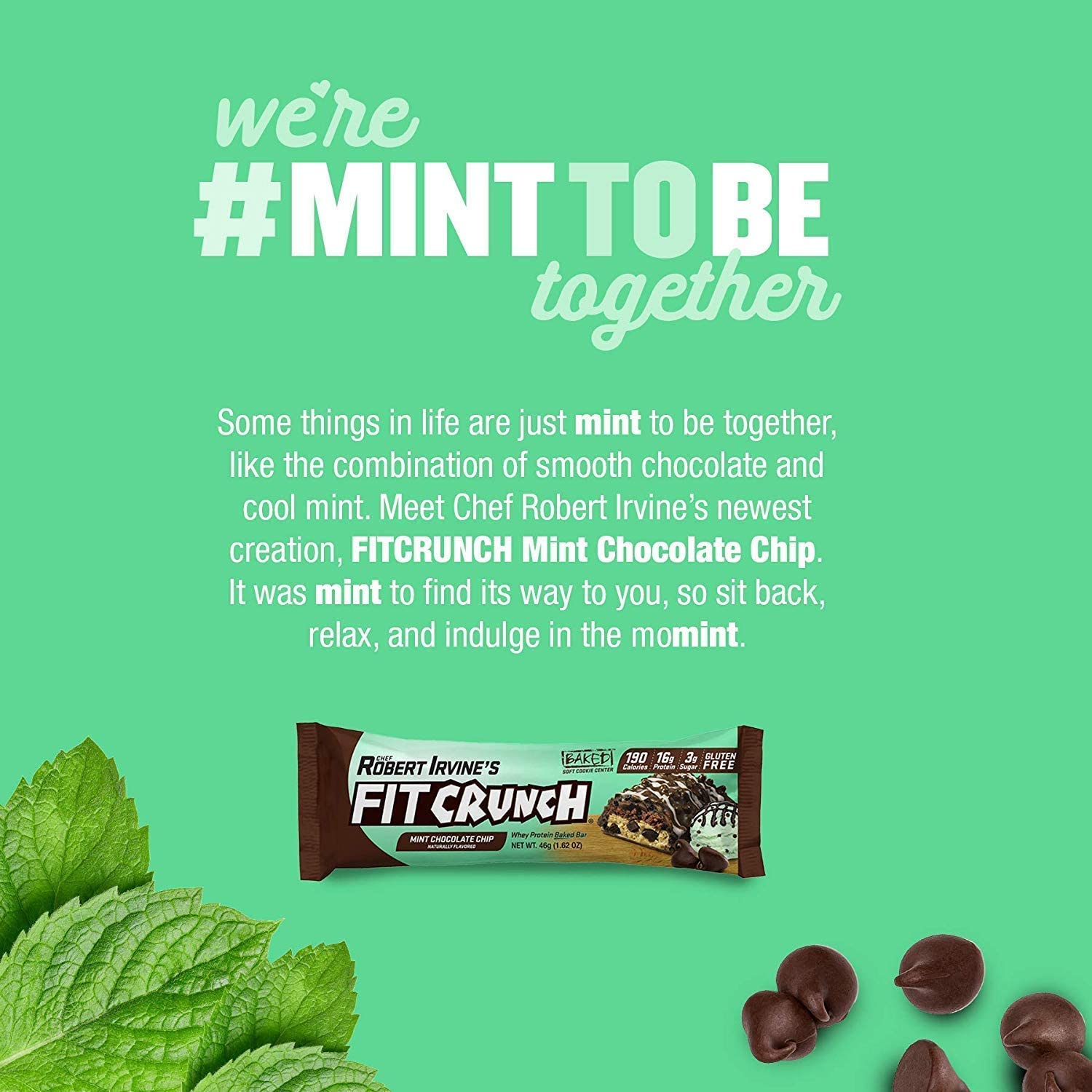 FITCRUNCH Snack Size Protein Bars, Designed by Robert Irvine, 6-Layer Baked Bar, 3g of Sugar, Gluten Free & Soft Cake Core (6 Bars, Mint Chocolate