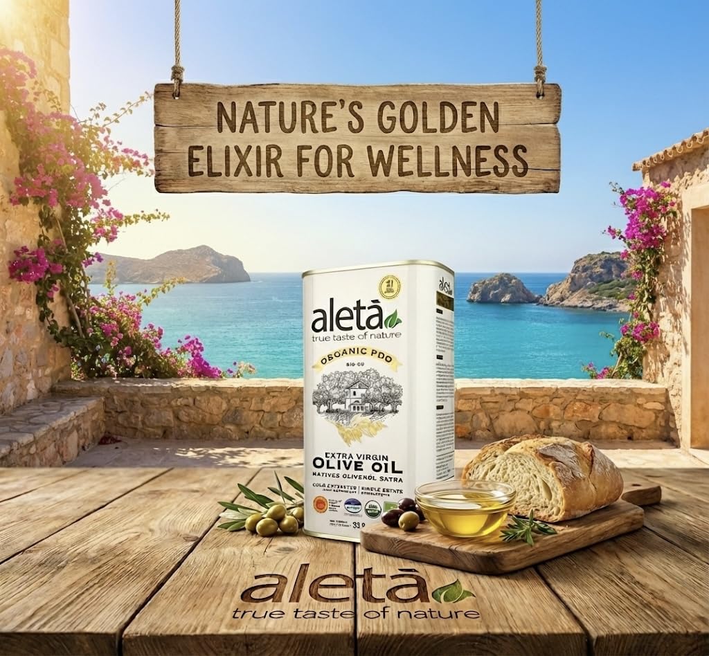Aleta Farms Olive Oil Extra Virgin, USDA Organic, Single Estate PDO Polyphenol Rich Olive Oil, Cold Pressed, Global Gold Awards, Kosher, 33.8 Fl oz