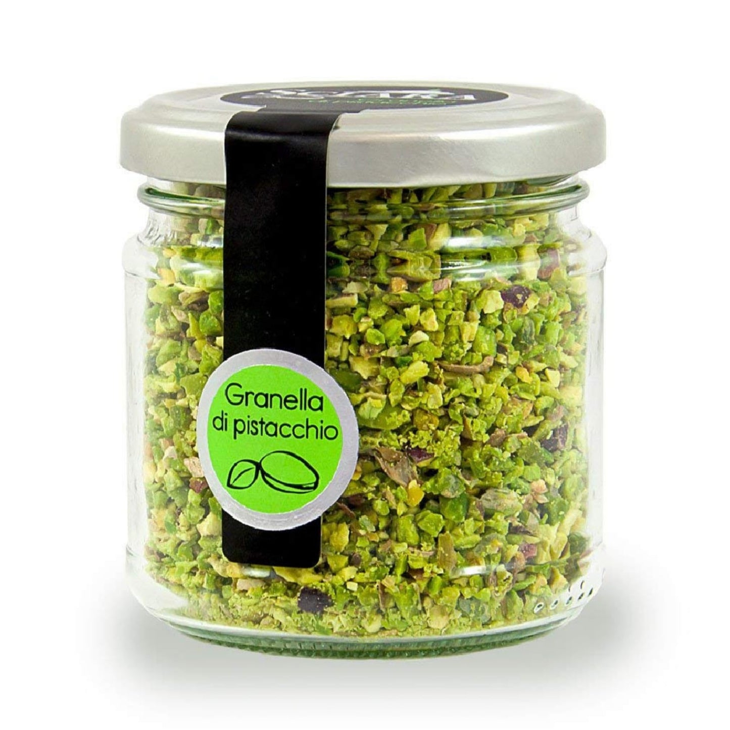 Sciara Chopped Pistachios - Sicilian Unsalted Pistachio Nuts from Bronte Italy - Premium Crushed Pistachios for Baking & Topping - Glass Jar 100g (3.5