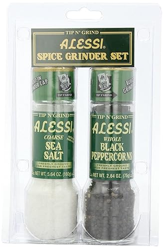 Alessi Grinder Set, Sea Salt and Black Peppercorns, Pack of 6