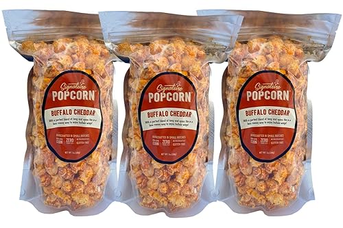 Signature Popcorn, Buffalo Cheddar Popcorn Snack, 3-Pack Large Resealable Bags, Gourmet Popcorn, Gluten-Free, Spicy Cheese Flavor, Non-GMO, Bold Party