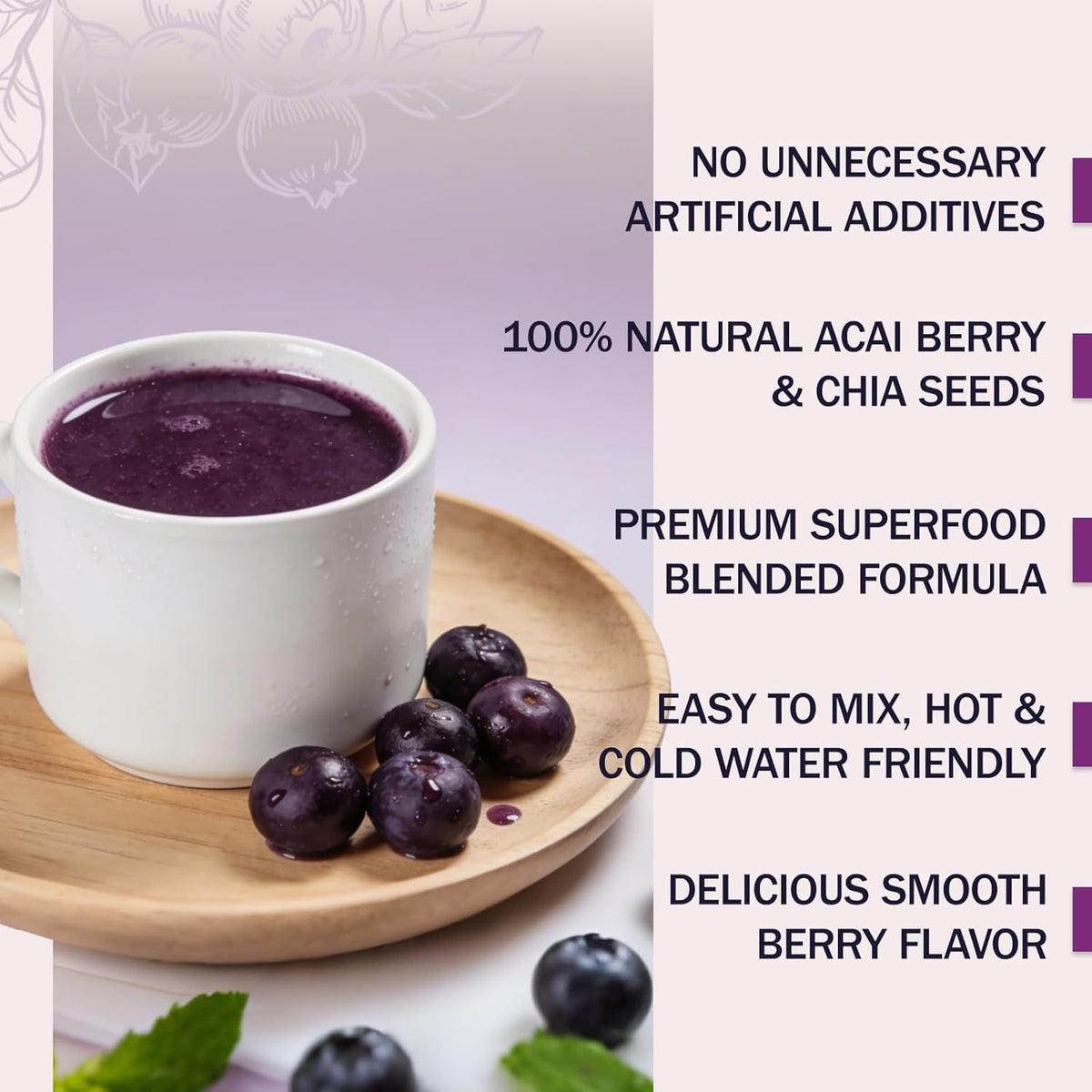Acai Berry Powdered Drink with Chia Seeds - Superfood Blend Rich in Antioxidants