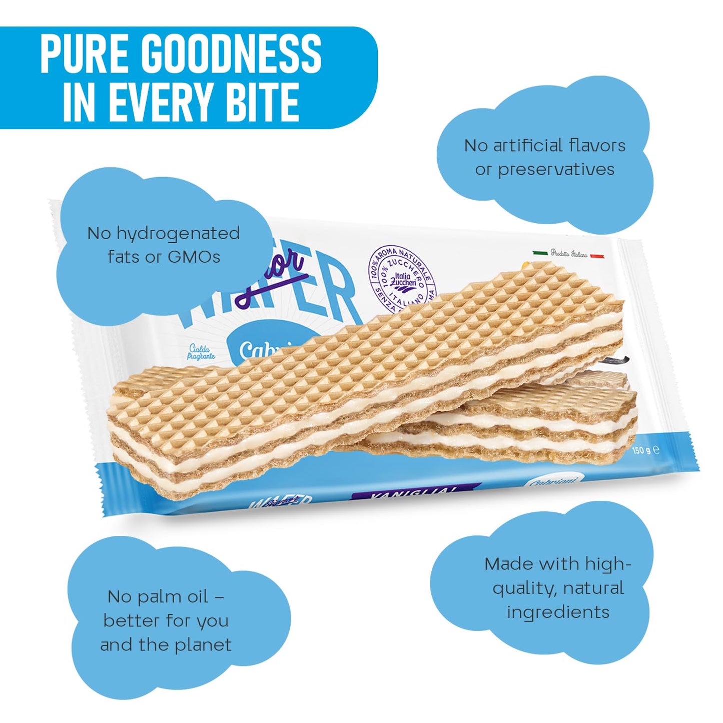 Cabrioni Italian Vanilla Signor Wafer - Delicious Wafer Sticks with No Palm Oil - Italian Cookies Made with Natural Ingredients for a Light, Crunchy