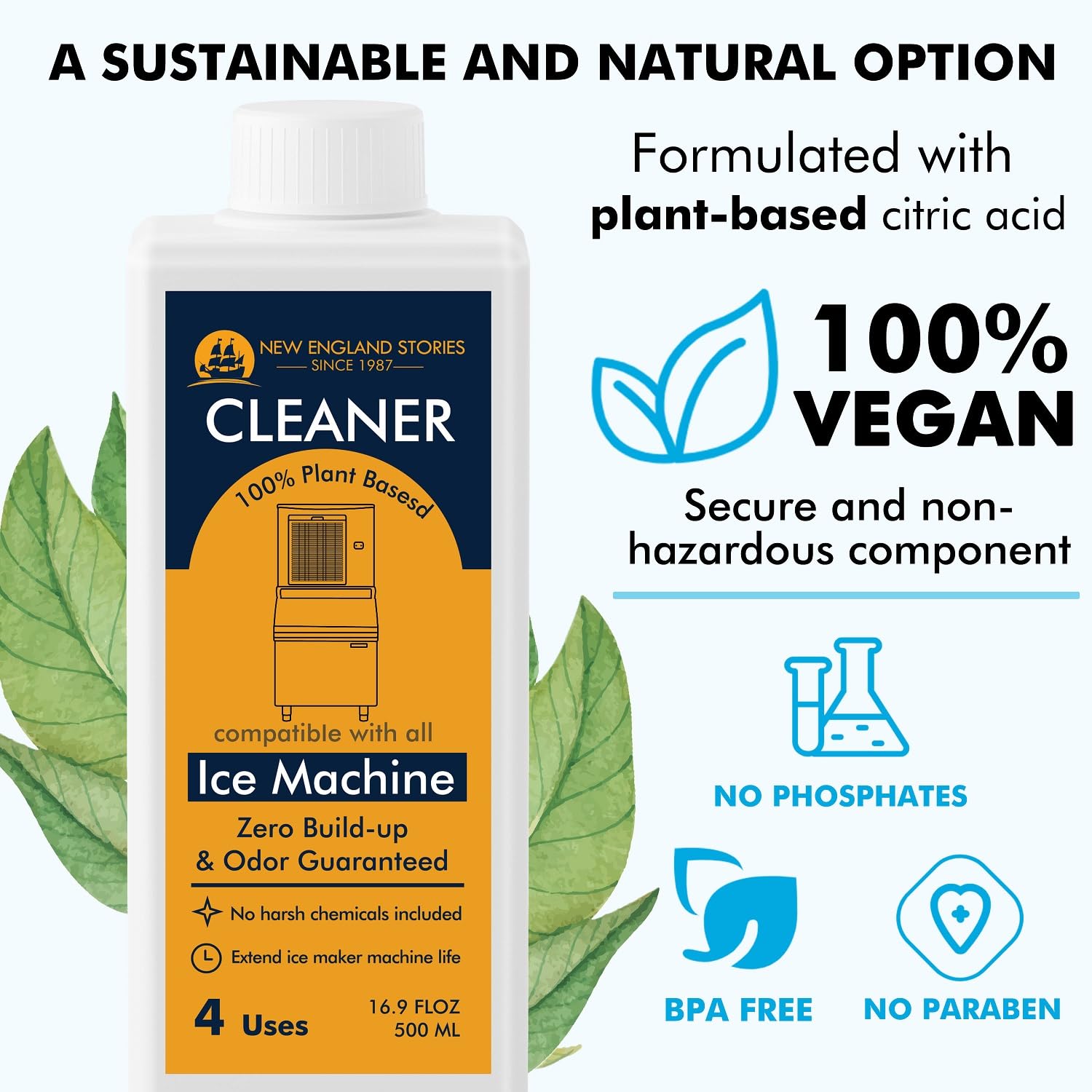 4 Uses Ice Machine Cleaner Maker Descaler, 16.9 fl oz Nickel Safe Ice Maker Cleaner Solution - Cleaning Kit Compatible with Major Brands (GE Opal