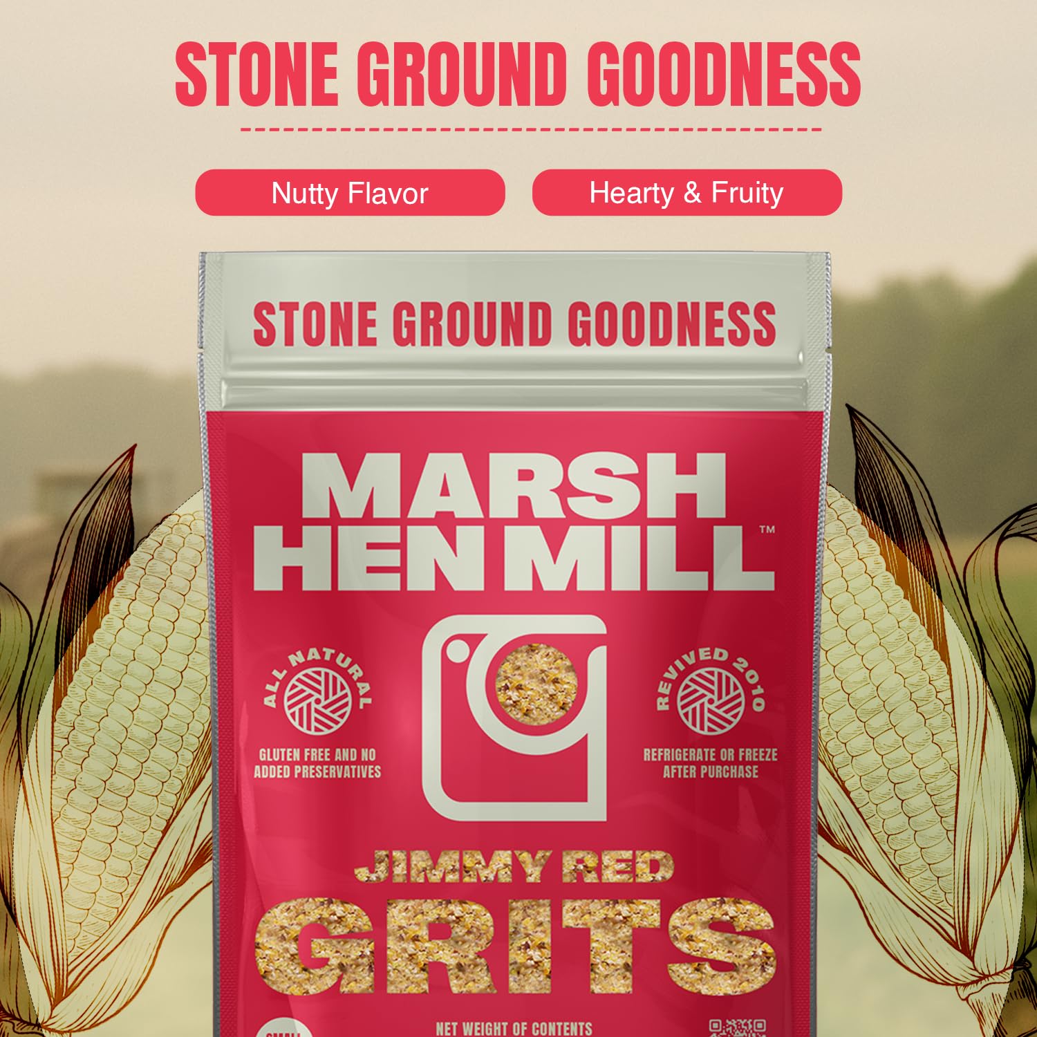 Marsh Hen Mill Jimmy Red Grits Pure, Gluten Free Old Fashioned Stone Ground Grits | No Preservatives | Natural Authentic Southern Heirloom Corn Grit