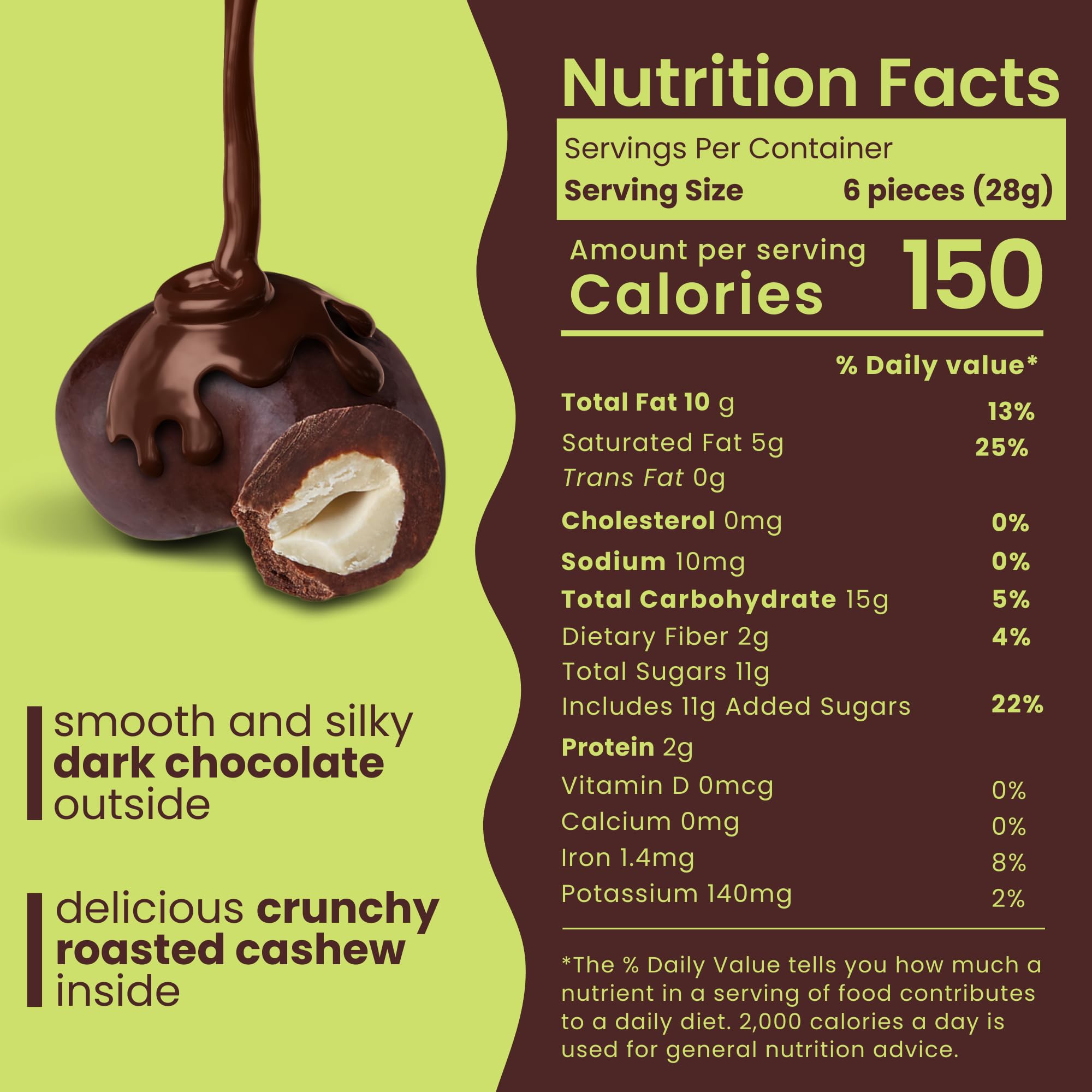 Nutic Dark Chocolate Covered Cashews - 1 Lb, Irresistibly Rich Dark Chocolate Coating, Perfect Holiday Treats & Snacks, Made in the USA - (Pack of 1)