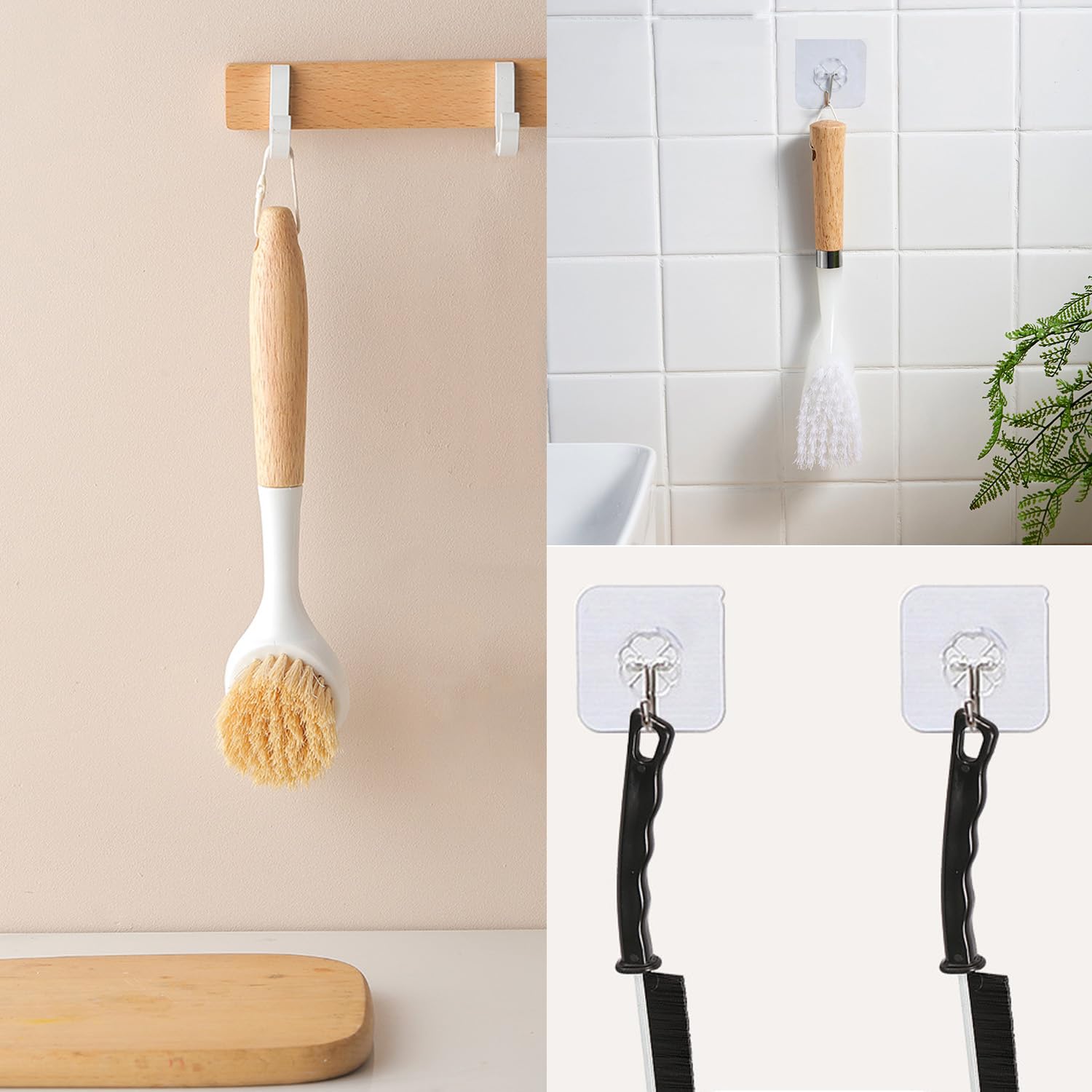 Kitchen Brush Set for Cleaning Dish, Pot, Pan, Sink and Stove, 4 Pcs 3 Kind of Different Scrubber Include 2 Pcs Crevice Brush, Great Cleaning Tools