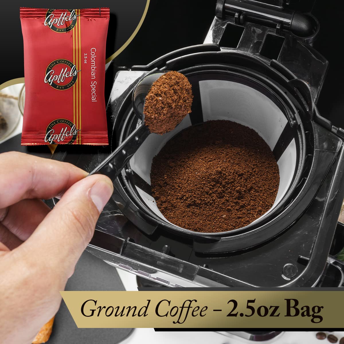 Apffels Colombian Special - Ground, Medium Roast, 100% Arabica Coffee (18 pack - 2.5 oz Each)