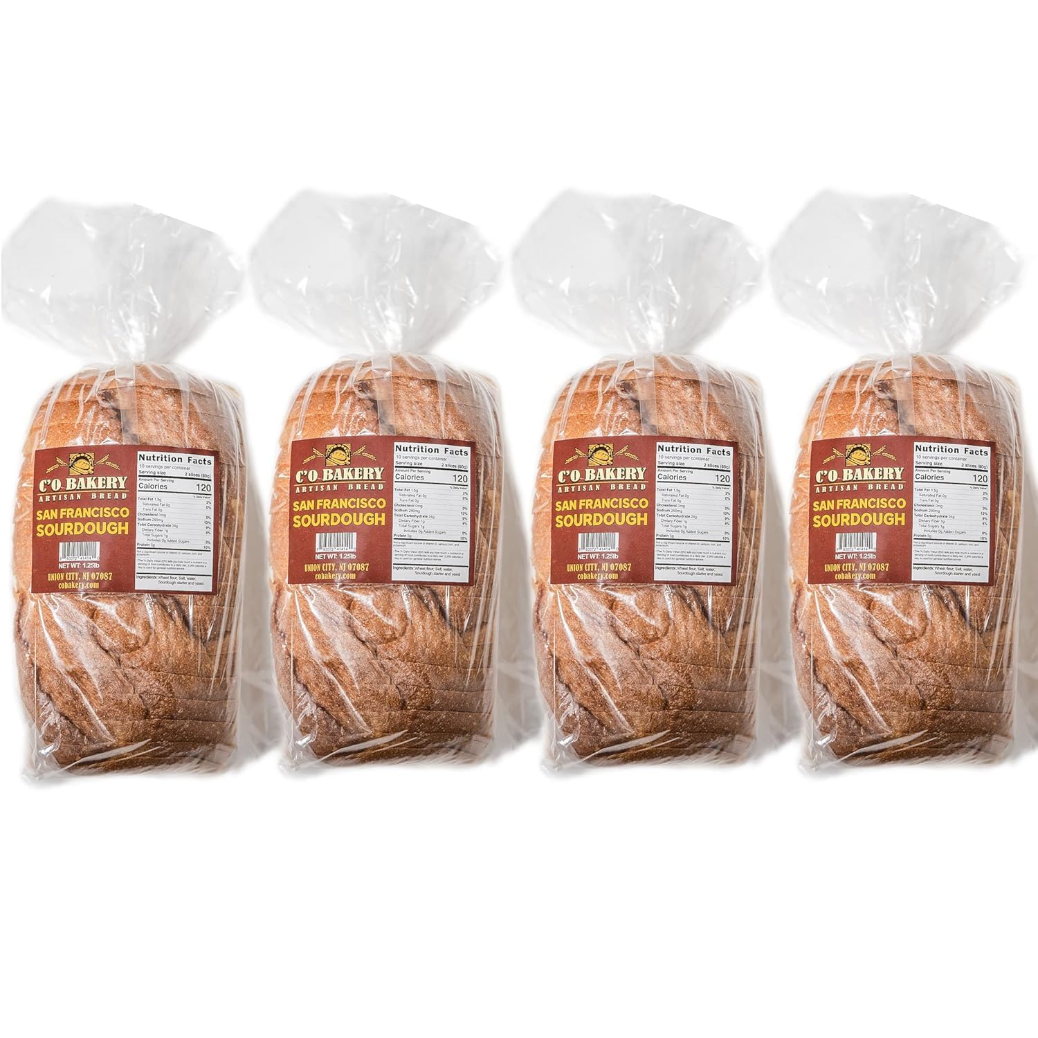 C'O Bakery San Francisco Sourdough Bread - Artisan Bread Handmade - All Natural, High Fiber, Sliced Sandwich Loaf Multipack (Pack of 4 Loaves)