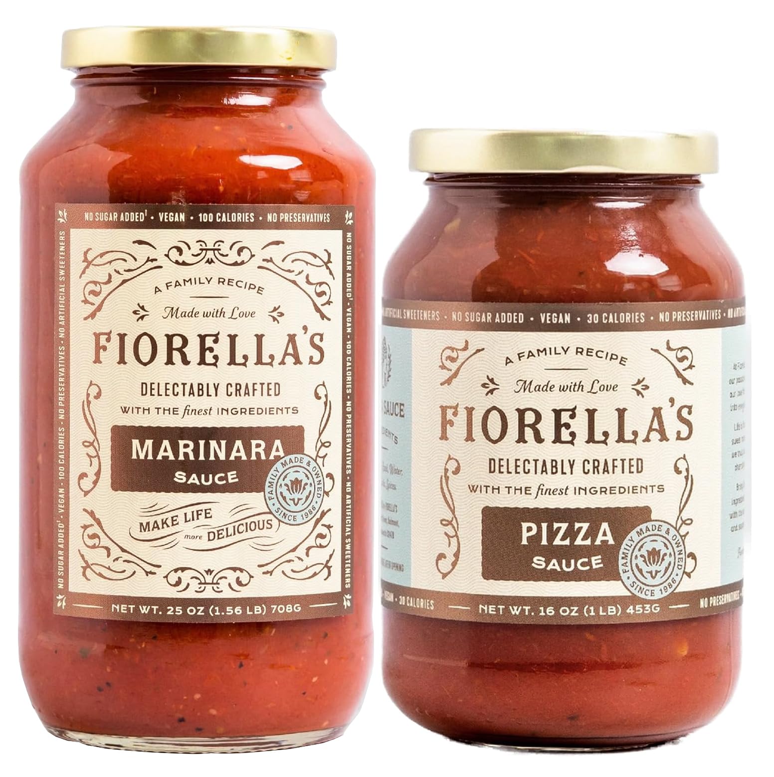 Fiorella's Marinara & Pizza Sauce - Variety Pack - Made with Fresh Ingredients - Seed Oil Free, No Sugar Added, Vegan, Gluten Free, No Preservatives