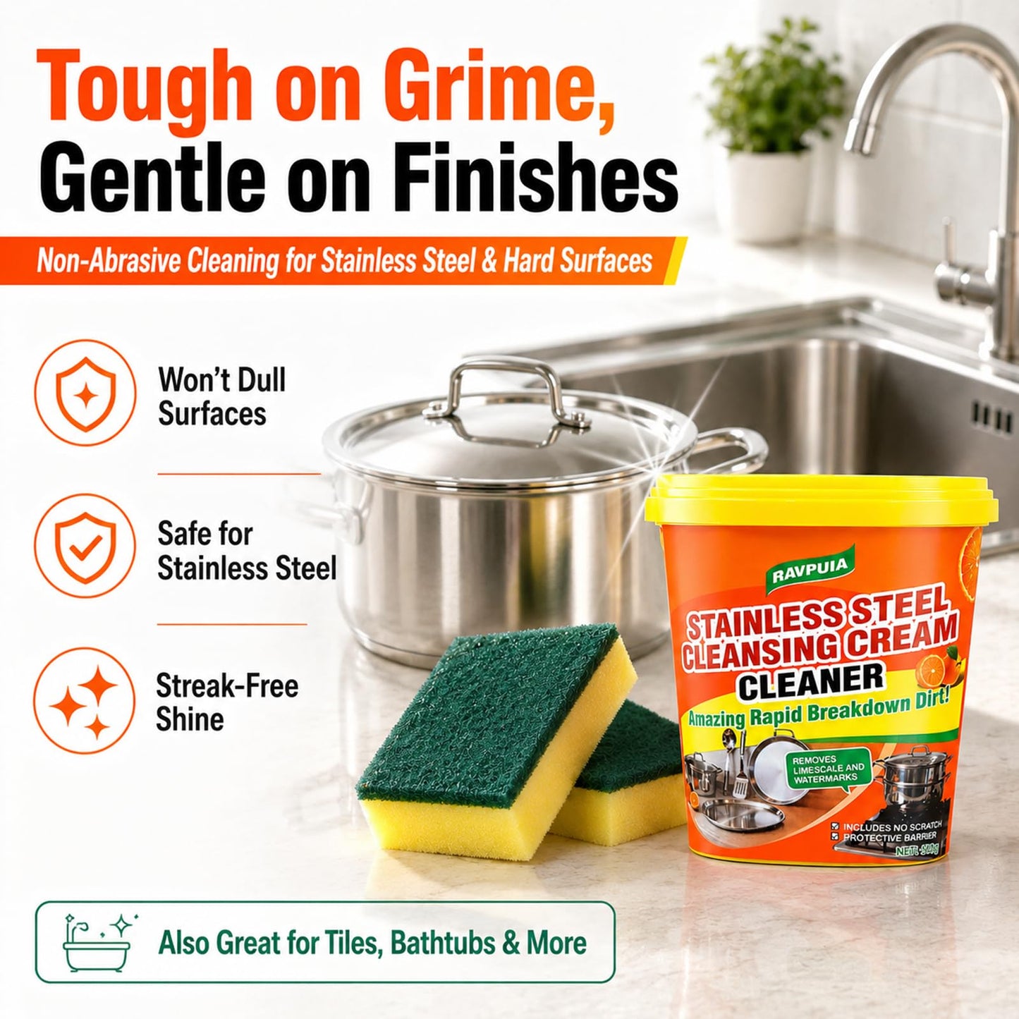 STAINLESS STEEL CLEANER & POLISH - Heavy Duty Cleaning Paste for Stove, Oven, Pans, Cookware, Sink | All Purpose Multi-Purpose Household Cleaner |