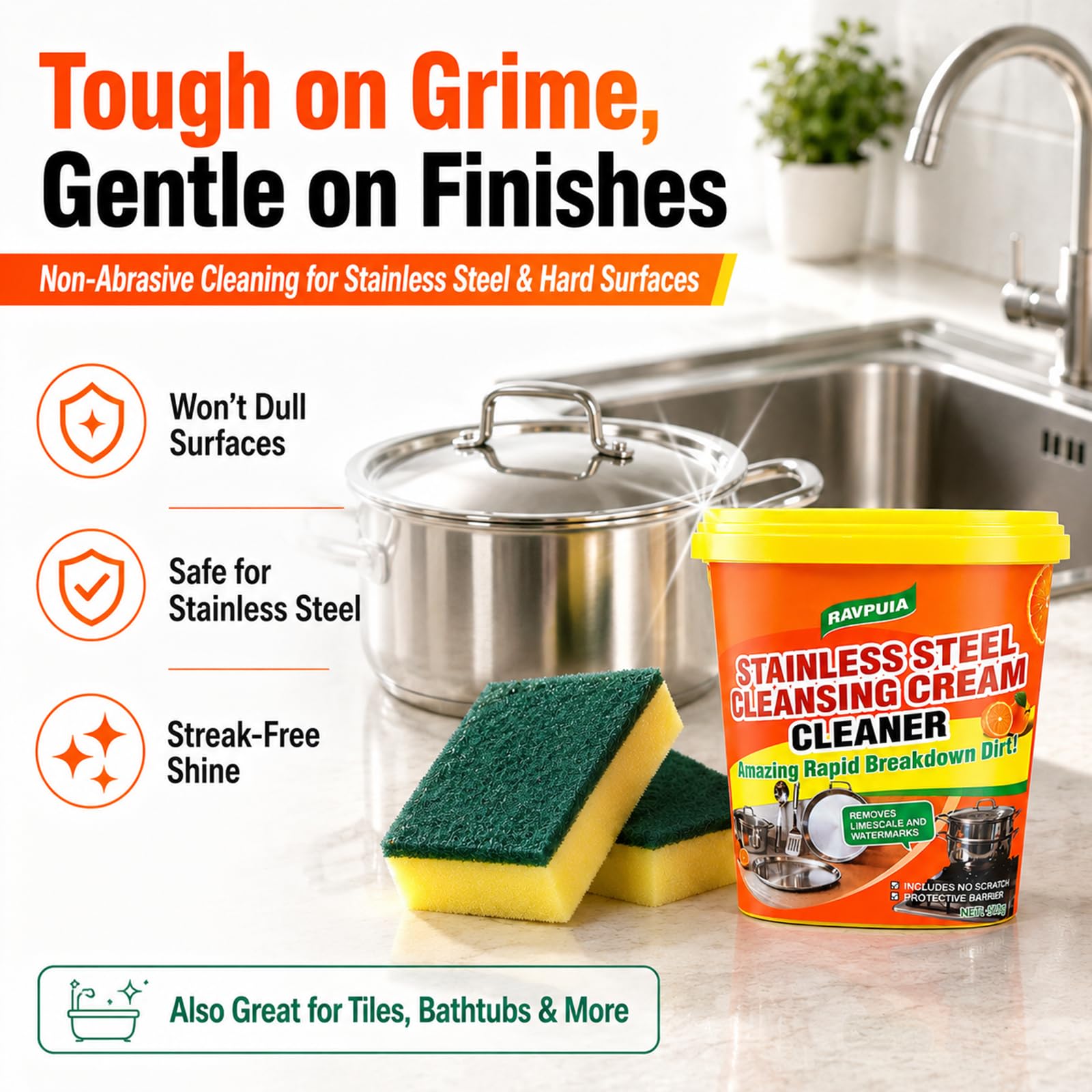 STAINLESS STEEL CLEANER & POLISH - Heavy Duty Cleaning Paste for Stove, Oven, Pans, Cookware, Sink | All Purpose Multi-Purpose Household Cleaner |