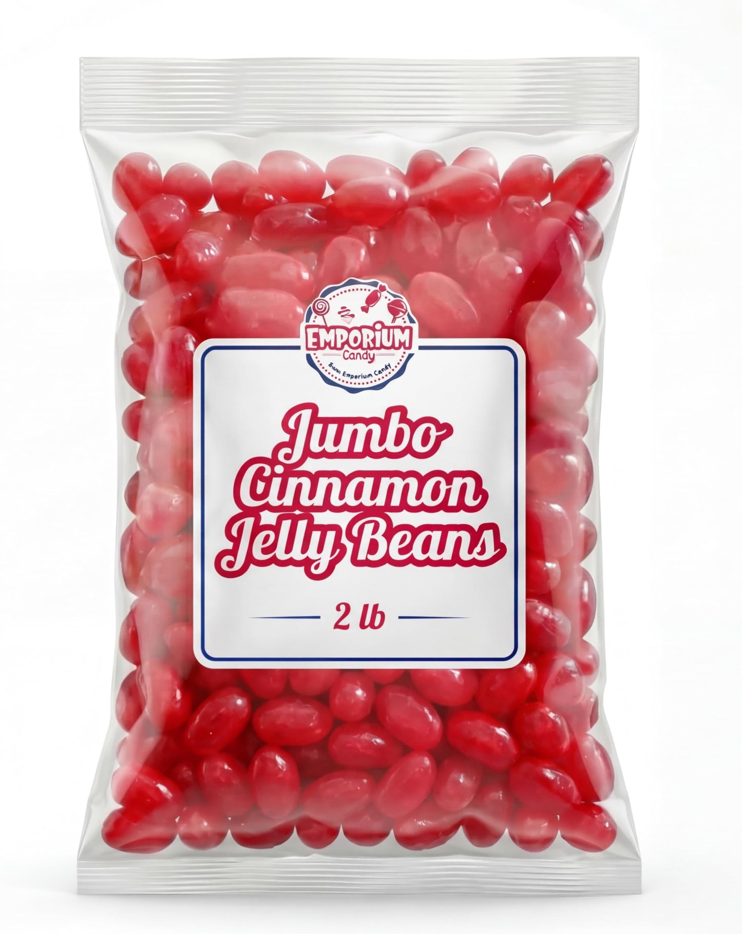 Jumbo Cinnamon Jelly Beans 2 lbs - Spicy Sweet Flavor, Large Gourmet Jellybeans, Chewy Bulk, Bright Red for Buffets, Candy Dish, Baking, Holidays