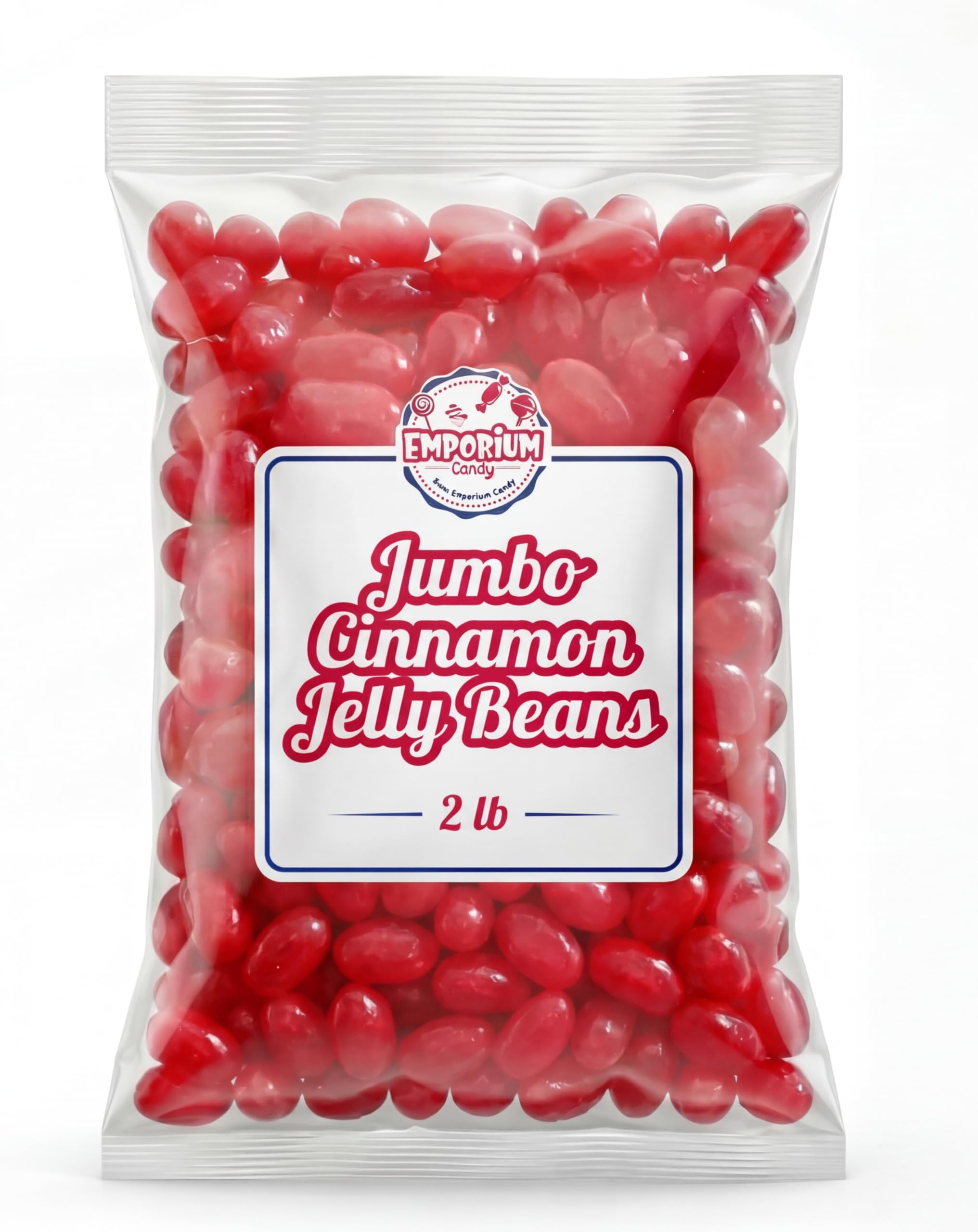 Jumbo Cinnamon Jelly Beans 2 lbs - Spicy Sweet Flavor, Large Gourmet Jellybeans, Chewy Bulk, Bright Red for Buffets, Candy Dish, Baking, Holidays