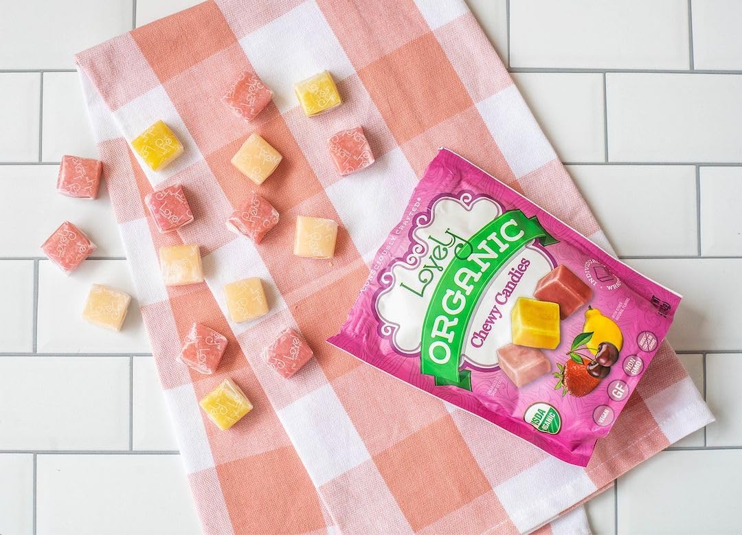 Lovely Candy Co. Organic Chewy Candies 5oz Bag (3-pack) | Natural Strawberry, Lemon & Cherry Flavors | Vegan, Gluten Free, Non-GMO, No Artificial