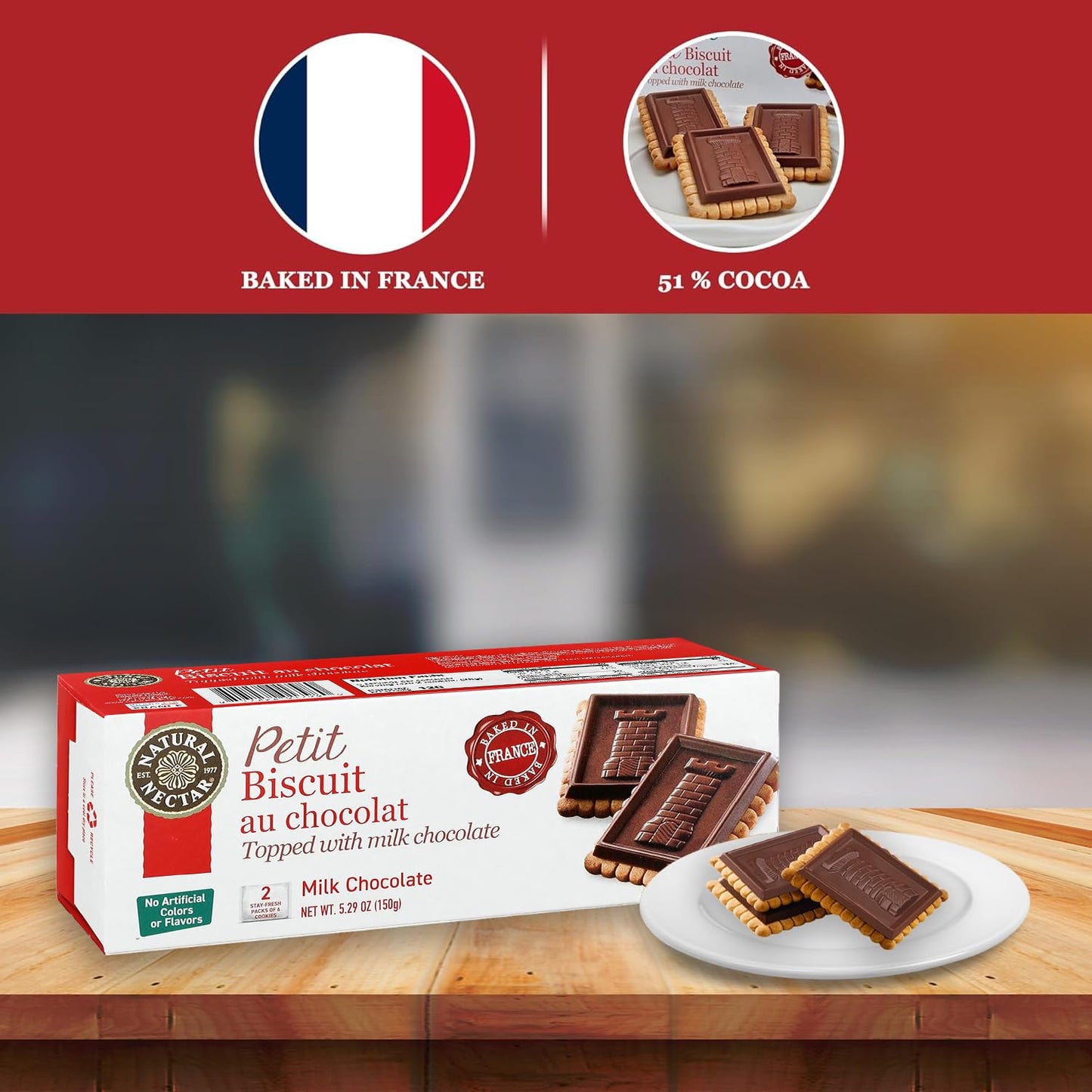 Natural Nectar Petit Biscuit Milk Chocolate 5.29 oz - Crisp European-Style Biscuits Covered in Smooth Milk Chocolate; Snack Cookies for Coffee, Tea