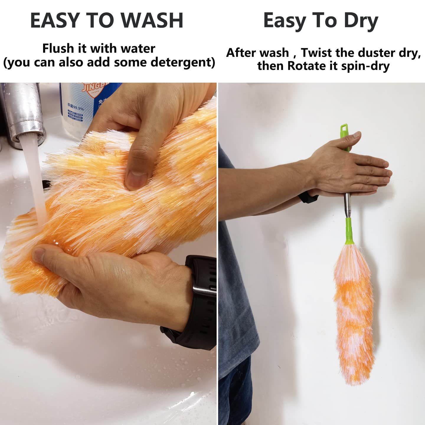4 Pack Washable Electrostatic Duster, Extendable Pole 25" to 55", Feather Duster for Cleaning, Electrostatic Feather Duster