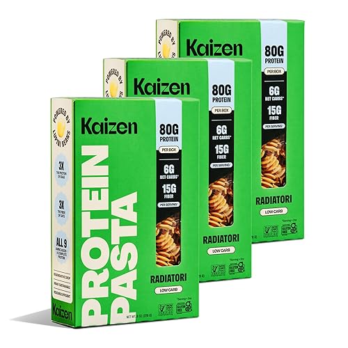 Kaizen Radiatori Protein Pasta, 20g Protein, Low Carb (6g Net Carbs), Keto-Friendly, Gluten-Free, Plant-Based Lupini Noodles, High Fiber, 8 Ounce