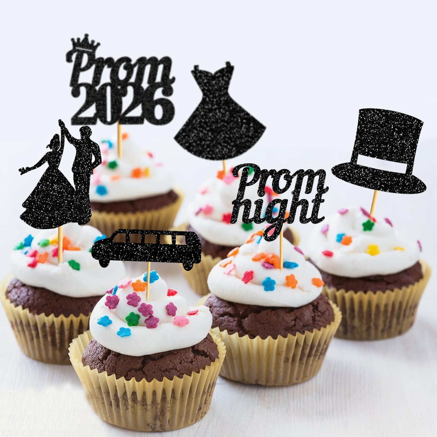24pcs Prom 2026 Cupcake Topper: Prom Decorations 2026 Prom Decorations for Cupcakes Class of 2026 Cupcake Decorations for 2026 Graduation Prom Party