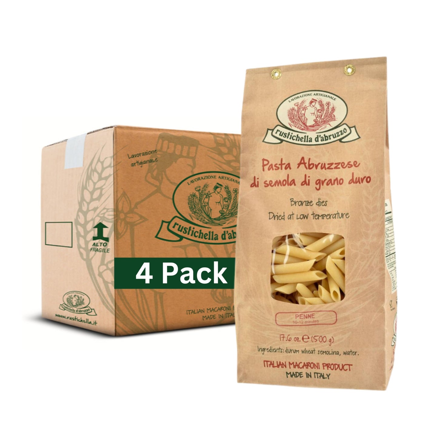 Rustichella d'Abruzzo Penne Pasta - 500g Classic Durum Wheat Short Quill-Shaped Pasta - Perfect for Sauces and Baked Dishes - Cooks in 10-12 Minutes