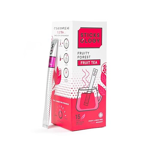 Sticksology Fruity Forest Tea Sticks - Fruity Black Tea Infuser Sticks, Mess-Free Tea Stirrers, Medium Caffeine, 15 Pack