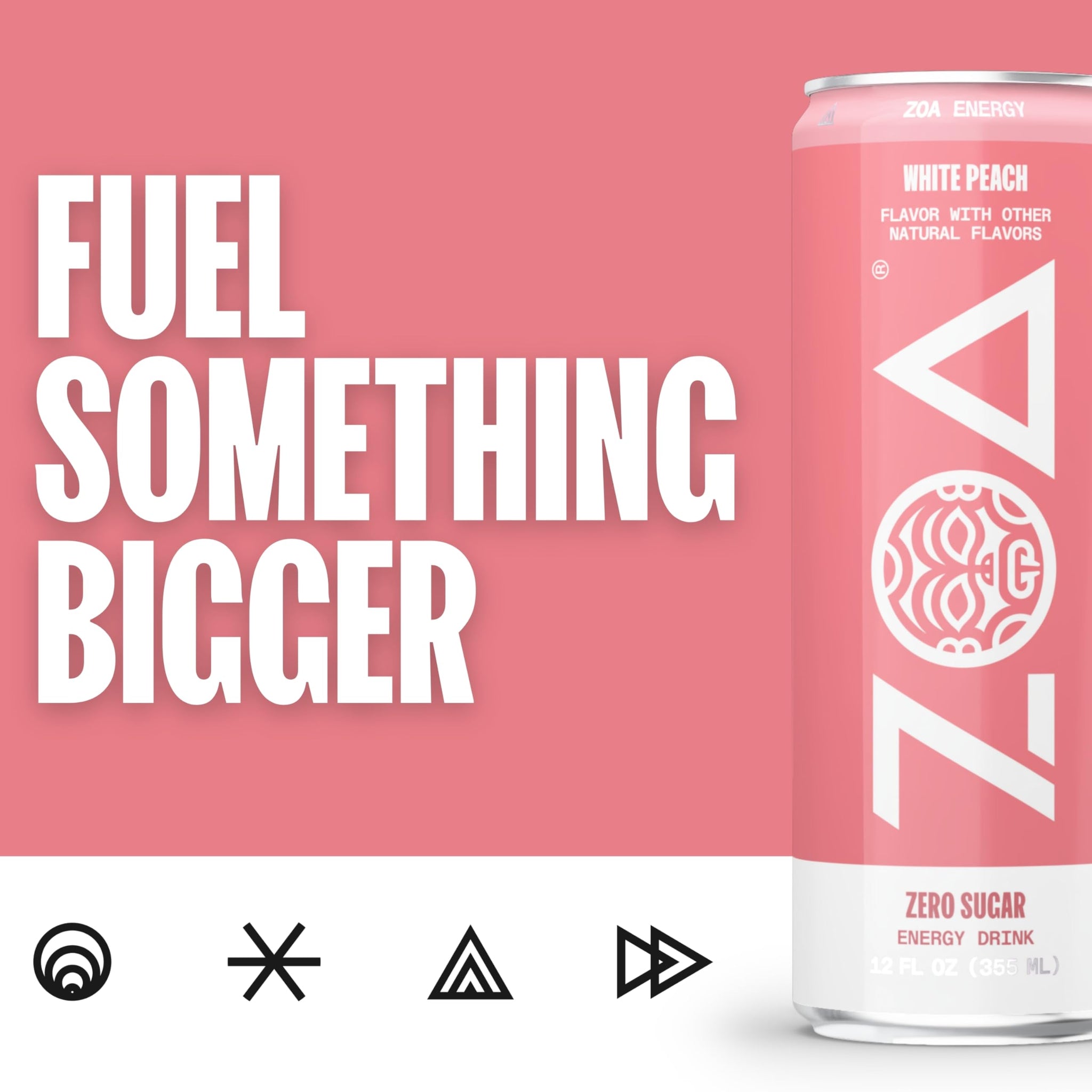 ZOA Zero Sugar Energy Drinks - White Peach | Healthy Energy Formula with Natural Caffeine, Daily Vitamin C, Essential B-Vitamins | Gluten-Free, Keto