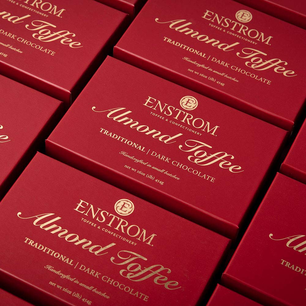 Enstrom Dark Chocolate Almond Toffee 1lb box | Handcrafted | Gluten Free | Kosher Dairy | All Natural