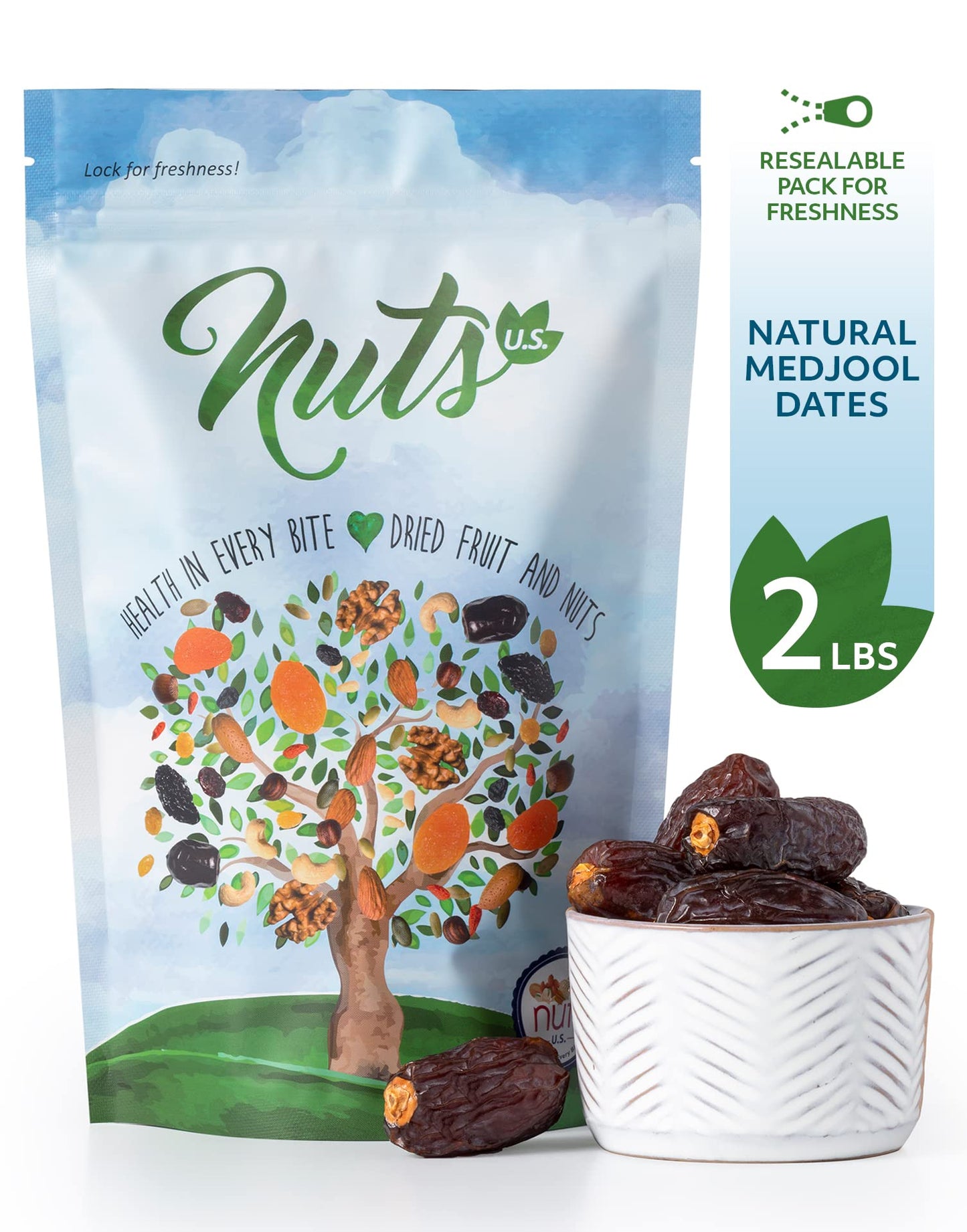 NUTS U.S. - Natural Medjool Dates | Grown In California Desert | Juicy and Sweet | No Added Sugar and Preservatives | Chewy Texture | All Natural