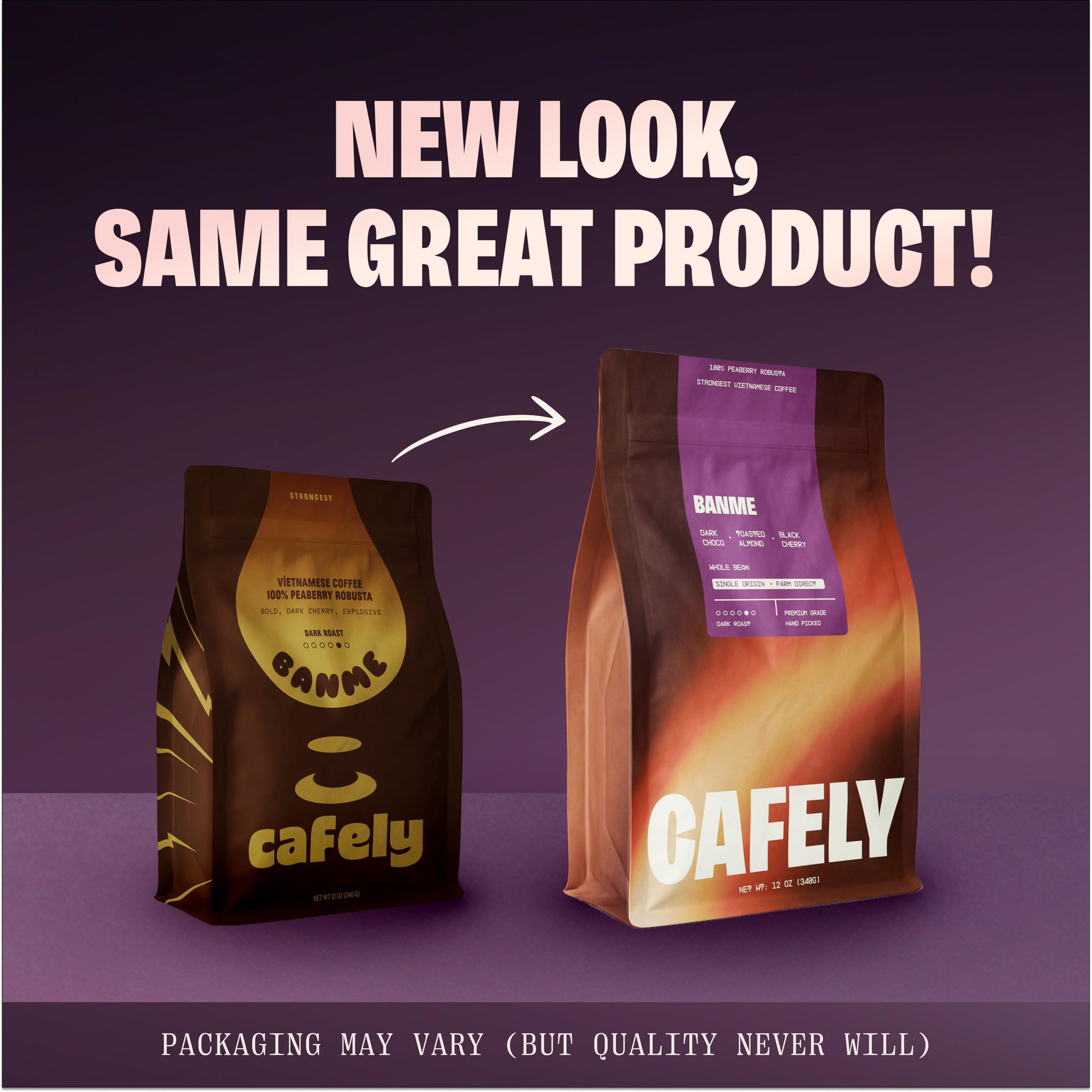 Cafely BanMe - Rare Peaberry Robusta Whole Bean Vietnamese Coffee - Dark Roast, High Caffeine (Rich & Intense), Thick Crema, Low Acid, Single Origin