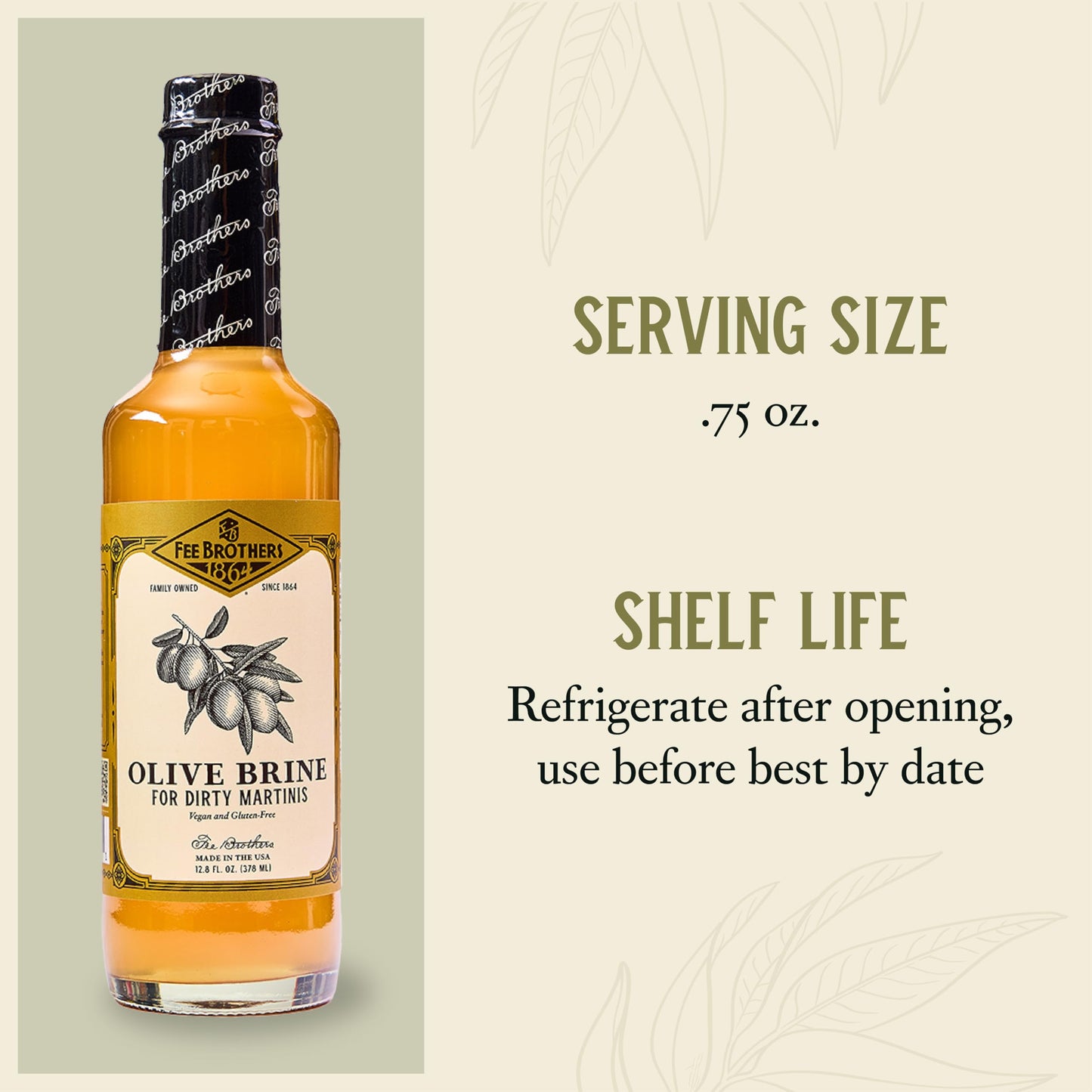 Fee Brothers Olive Brine - Dirty Martini Olive Juice, Cocktail Mixer, Hand Crafted in the USA, 12.8 Fl Oz