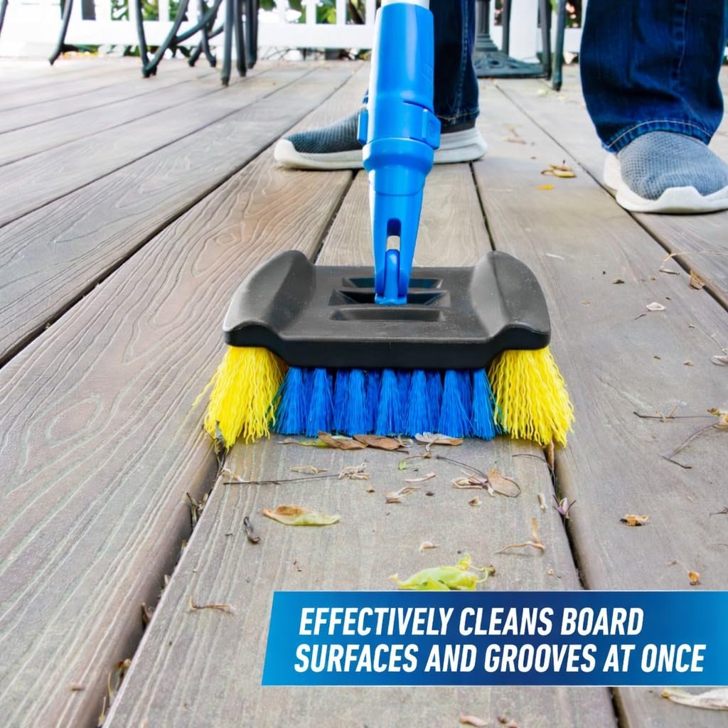Unger Professional Lock-On Wood & Composite Deck Brush with EZ Extend Pro Telescopic Pole for Outdoor Decks with Durable Dual-Bristle, Swivel Deck