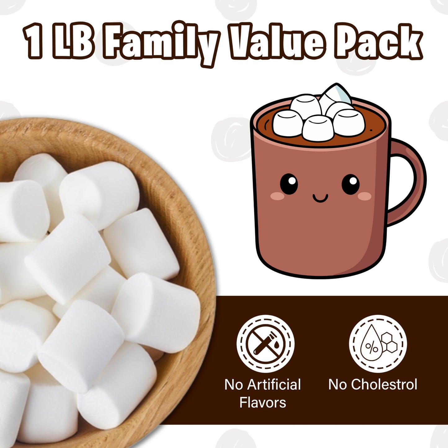 1 lb Large White Marshmallows - Made with Natural Vanilla, No Artificial Flavors - Perfect for S’mores, Baking & Hot Chocolate