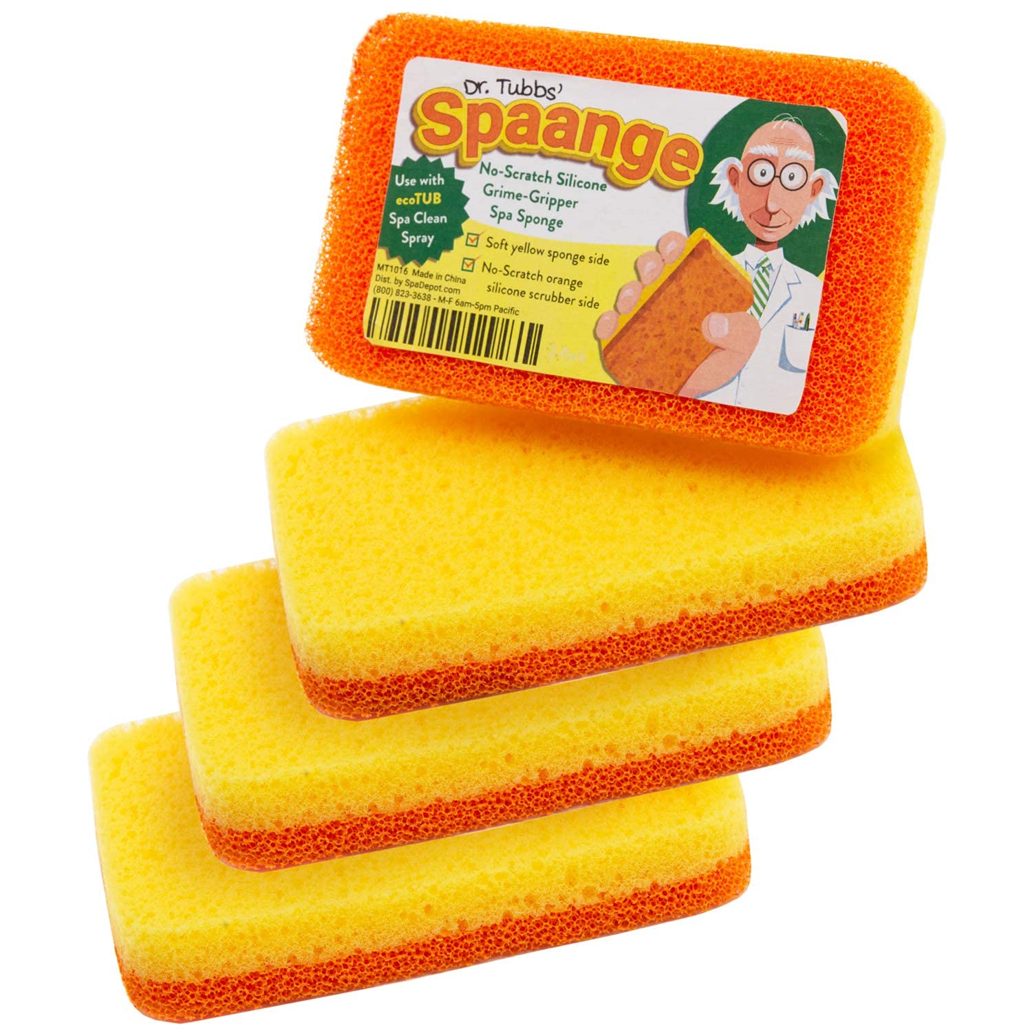 Spaange Silicone Scrubber Sponges Dual Sided: Orange Silicone No-Scratch Grime-Gripper/Yellow Absorbent Sponge 4-Pack