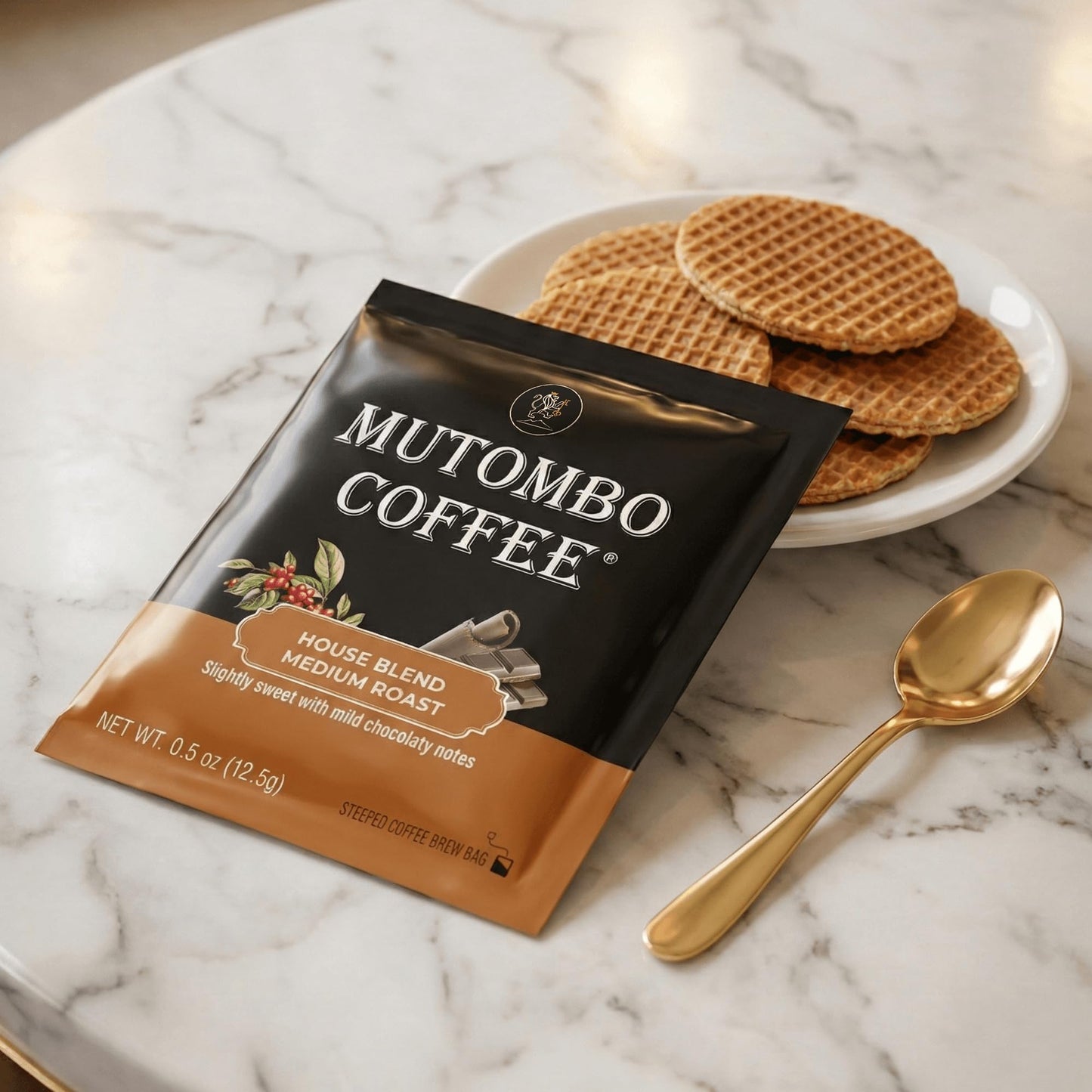 Mutombo Medium Roast Coffee Sachets | Single Serve Pouches | House Blend Coffee Packets | 0.5oz (12.5g) | Gourmet Balanced Acidity, 100% Arabica