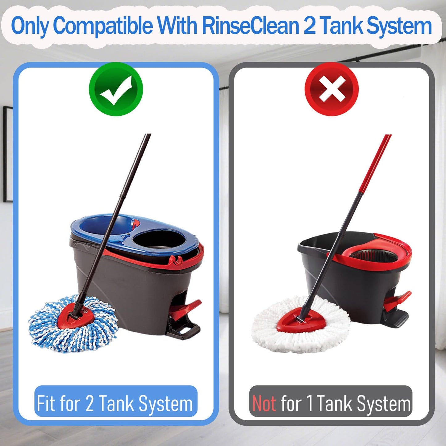 7-Pack Mop Replace Heads Compatible for O Ceda, Spin Mop Refill Head Replacement for RinseClean 2-Tank System - Fluffy Microfiber, Machine Washable